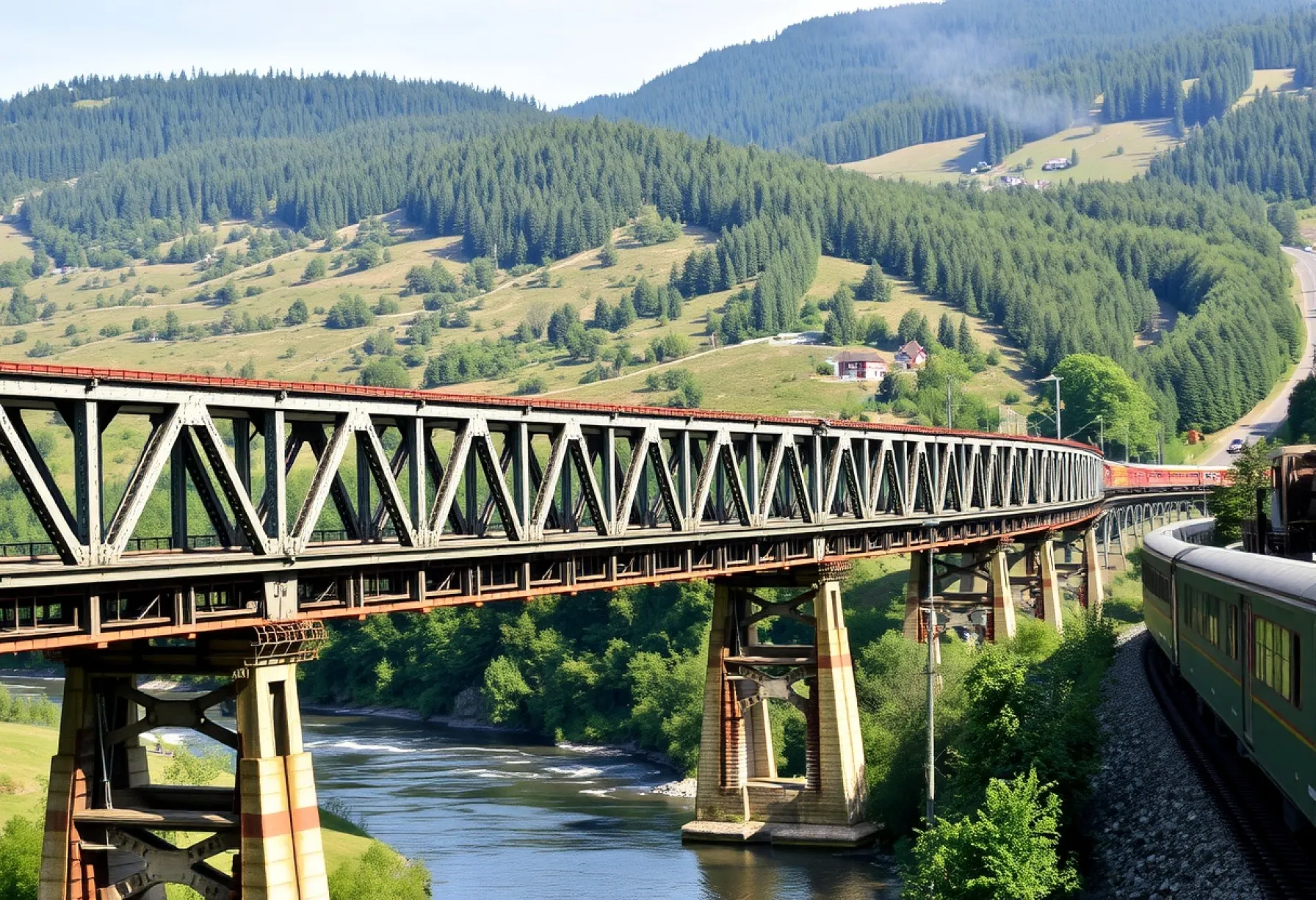 Eisenbahnbrücke über das Rurtal in Nordrhein-Westfalen: Stahlkonstruktion und Landschaftskontrast