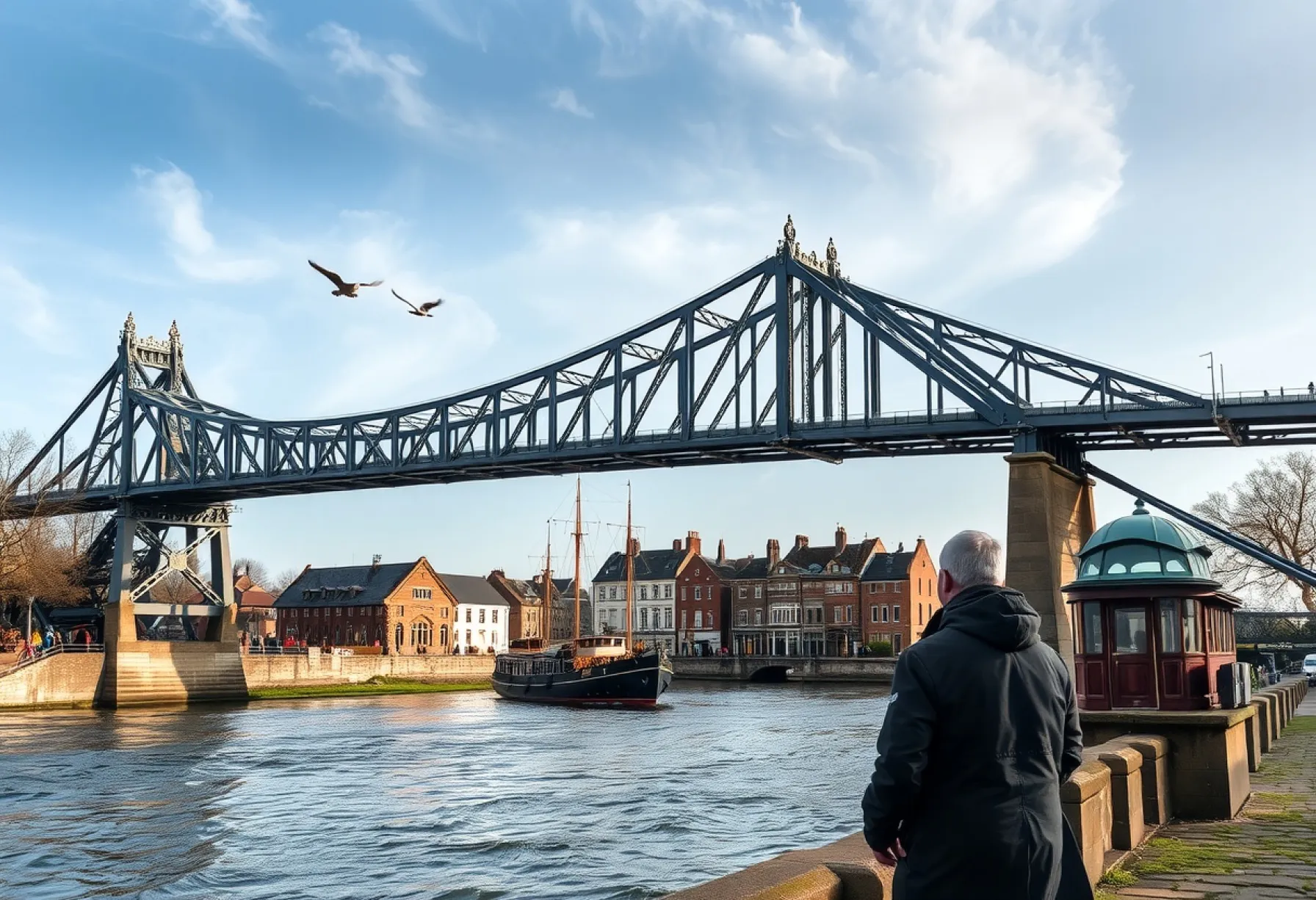 Historische Stahlklappbrücke in britischer Kleinstadt: Architektonisches Erbe des 19. Jahrhunderts