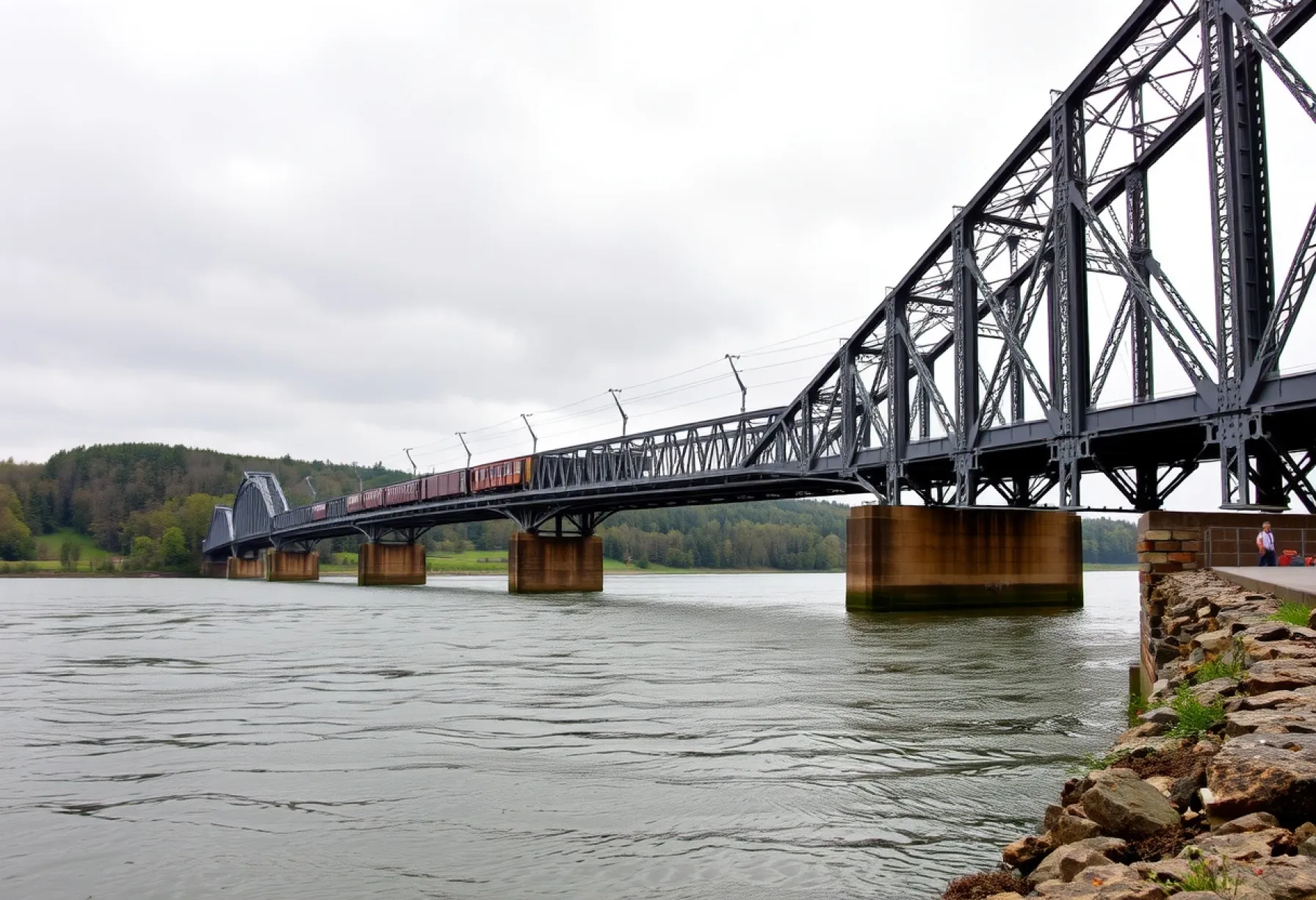 Eisenbahnbrücke aus dem 19. Jahrhundert überquert Fluss und zeigt historische Ingenieurskunst