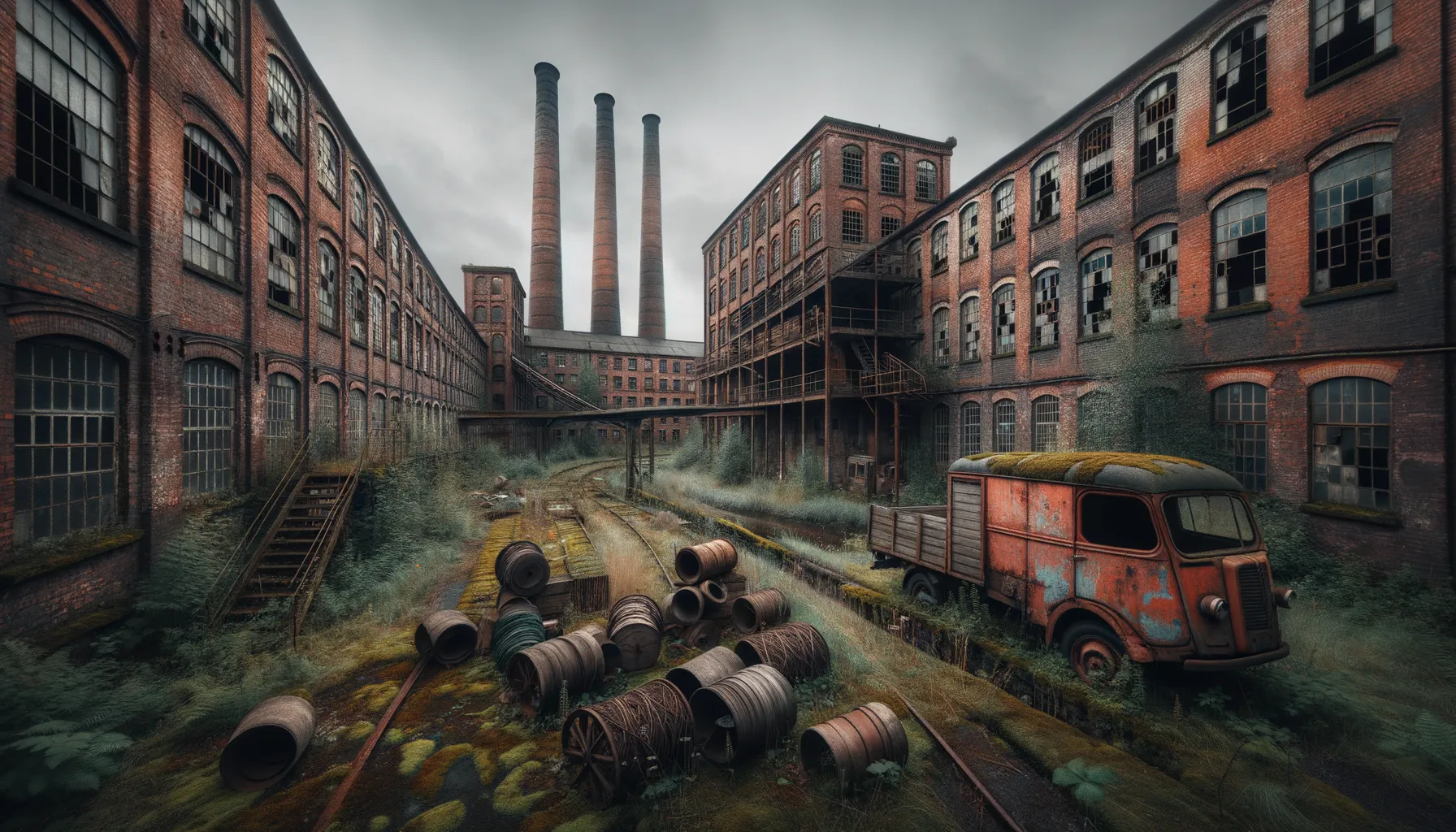 Verlassene Textilfabrik der 1960er Jahre: Verfallene Gebäude und Spuren industrieller Vergangenheit