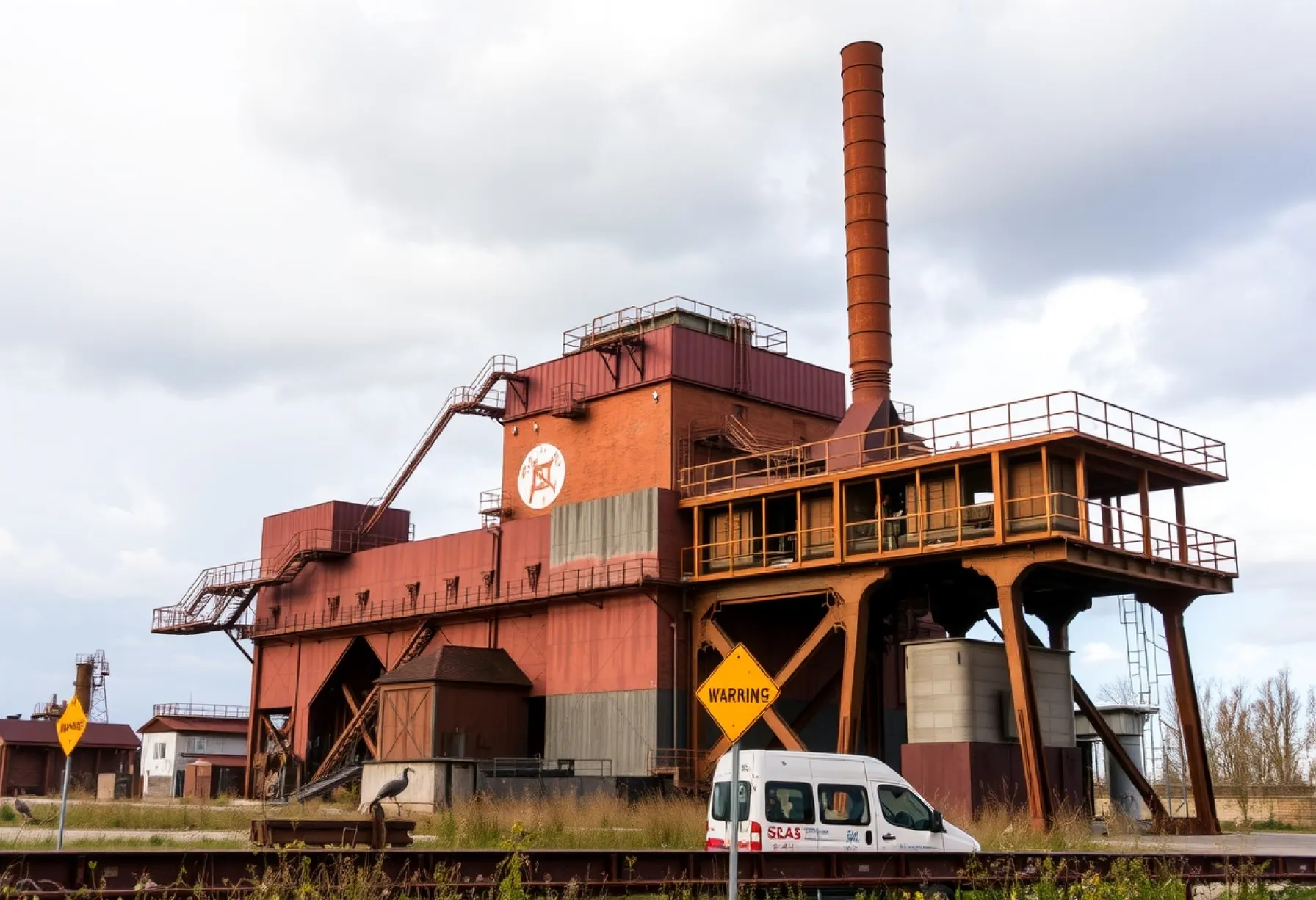 Stillgelegter Hochofen als Symbol vergangener Industriezeit im urbanen Verfall