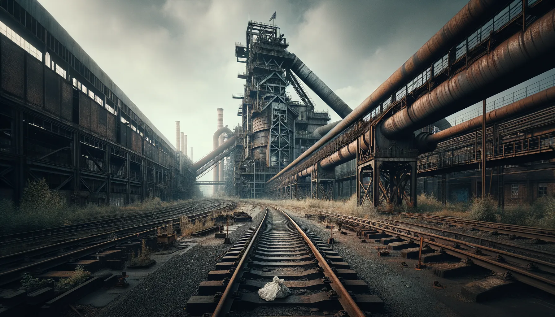 Verlassener Hochofen in ehemaliger Industrielandschaft: Einblick in vergangene Blütezeiten