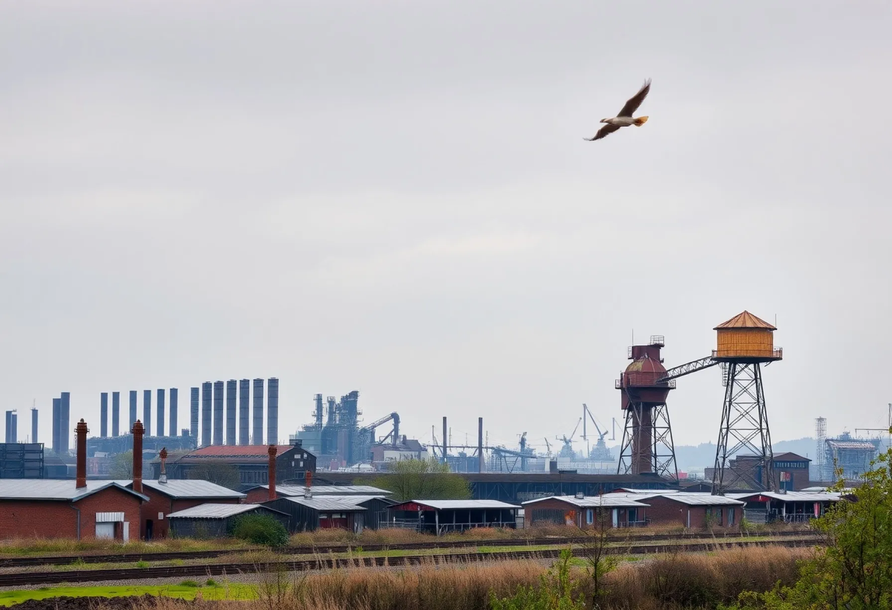 Industriekulisse im Ruhrgebiet: Verlassene Bahngleise und Relikte des Bergbaus