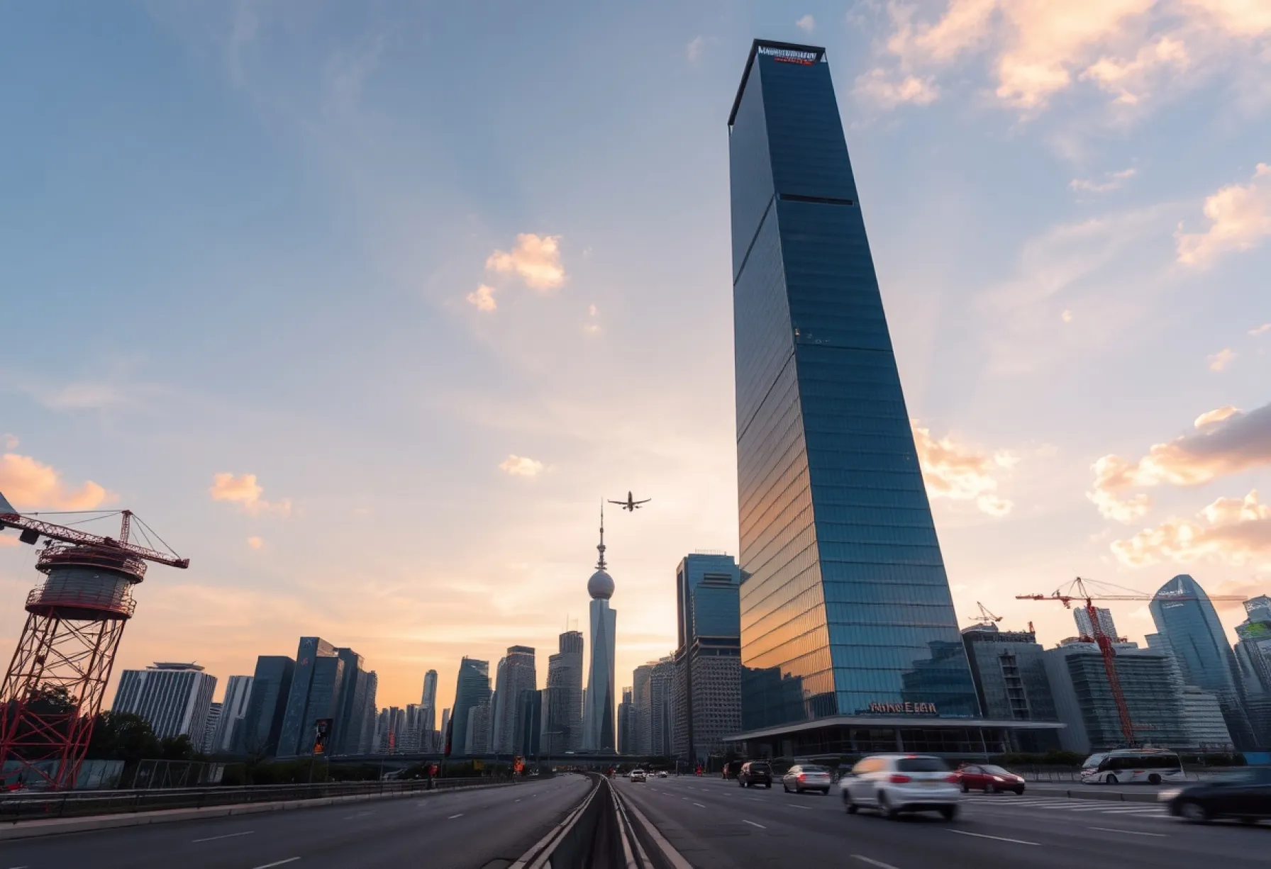 Wolkenkratzer in Shanghai: Futuristische Architektur in der Abenddämmerung