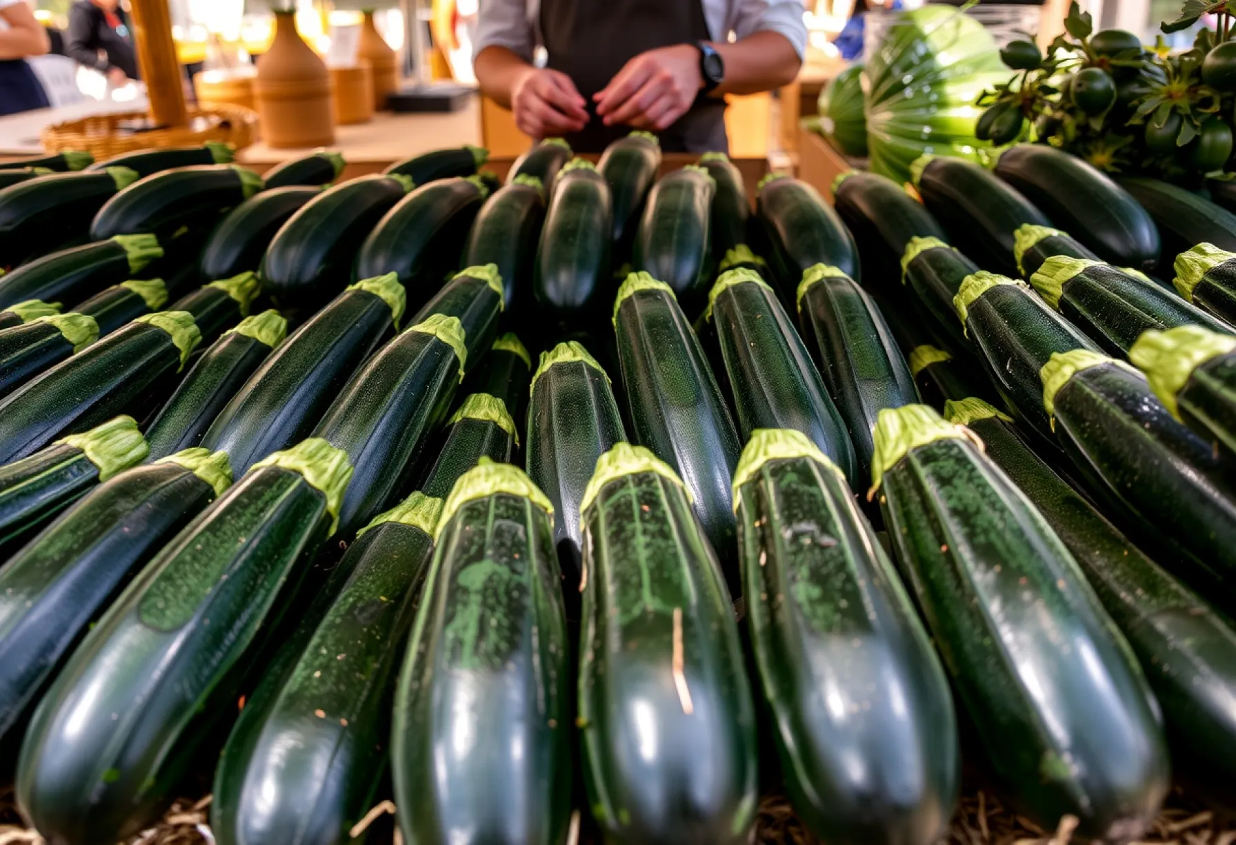 Frische Zucchini auf einem Bauernmarkt in der Provence