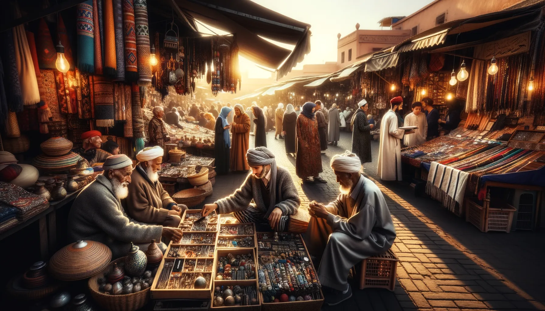 Marktplatz in Marrakesch: Geschäftiges Treiben zur goldenen Stunde