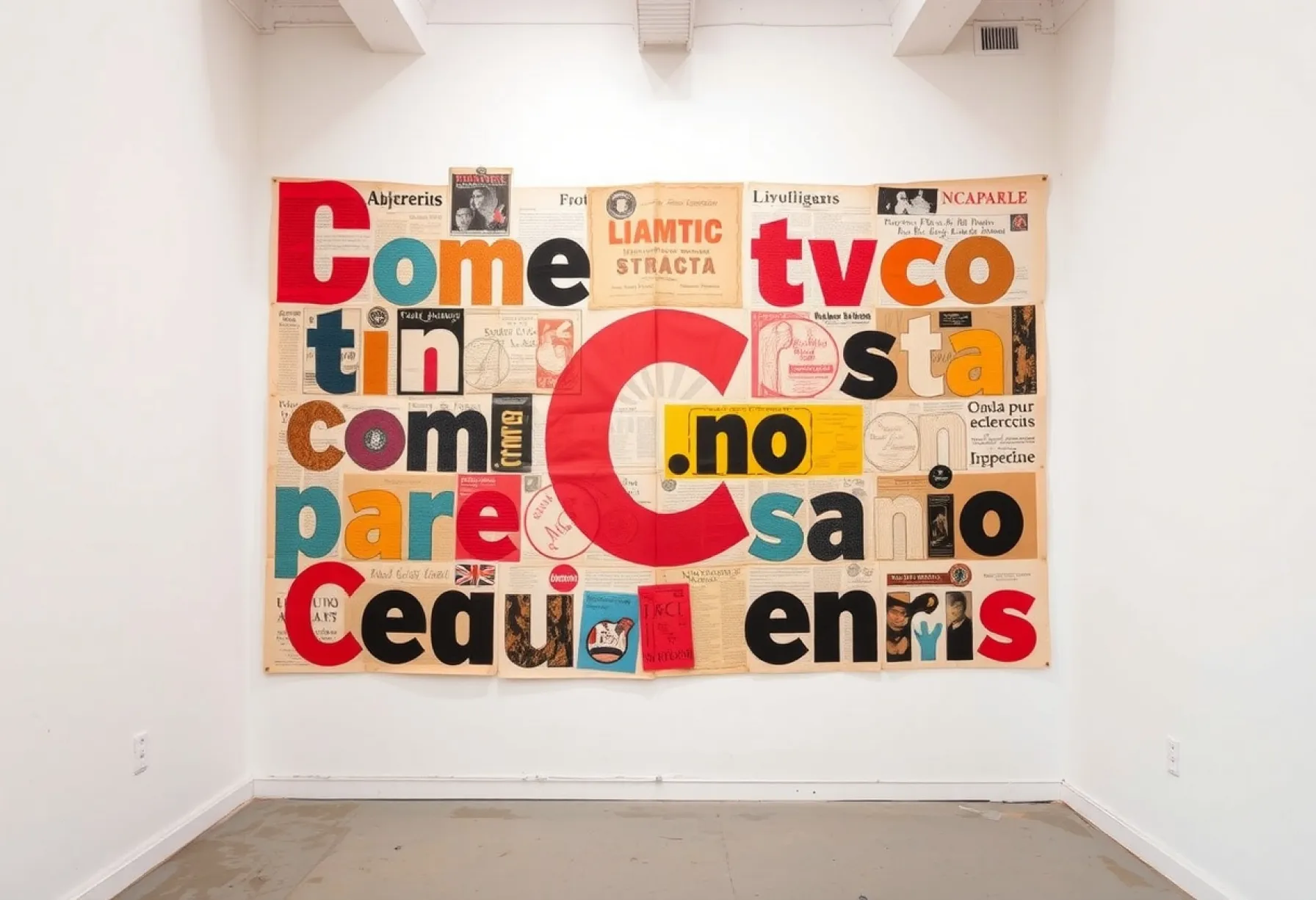 Collage aus Typografie und Farben: Kunstwerk in Barcelonas Altstadtatelier