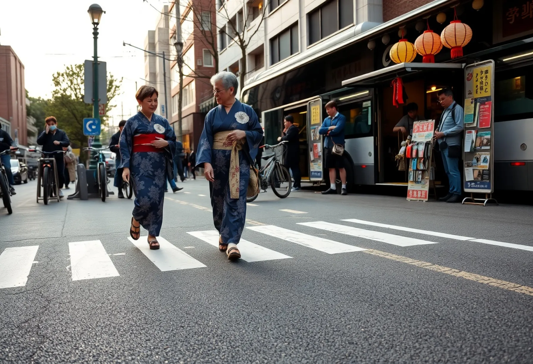 Straßenszene in Kyoto: Mischung aus Tradition und modernem Leben im Stadtbild