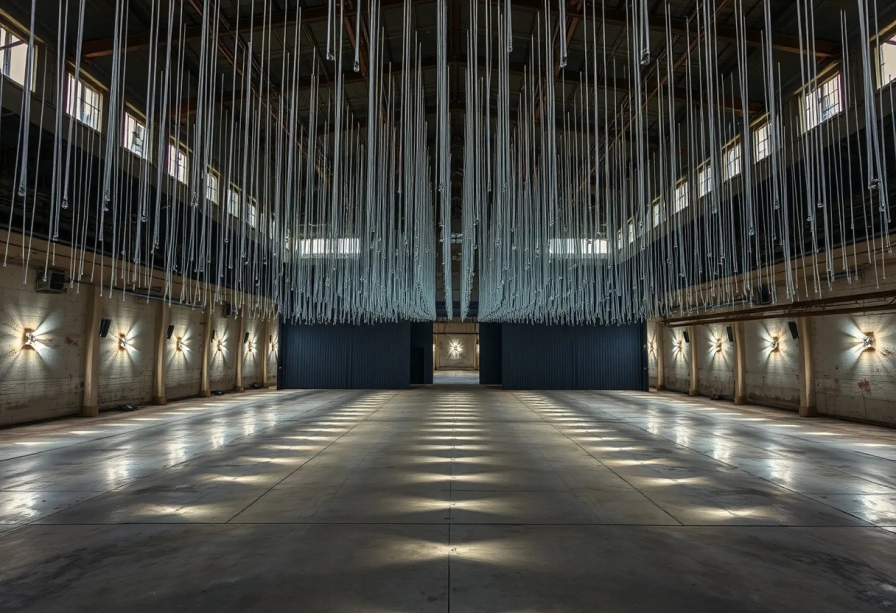 Kinetische Lichtinstallation in verlassener Industriehalle bei Leipzig