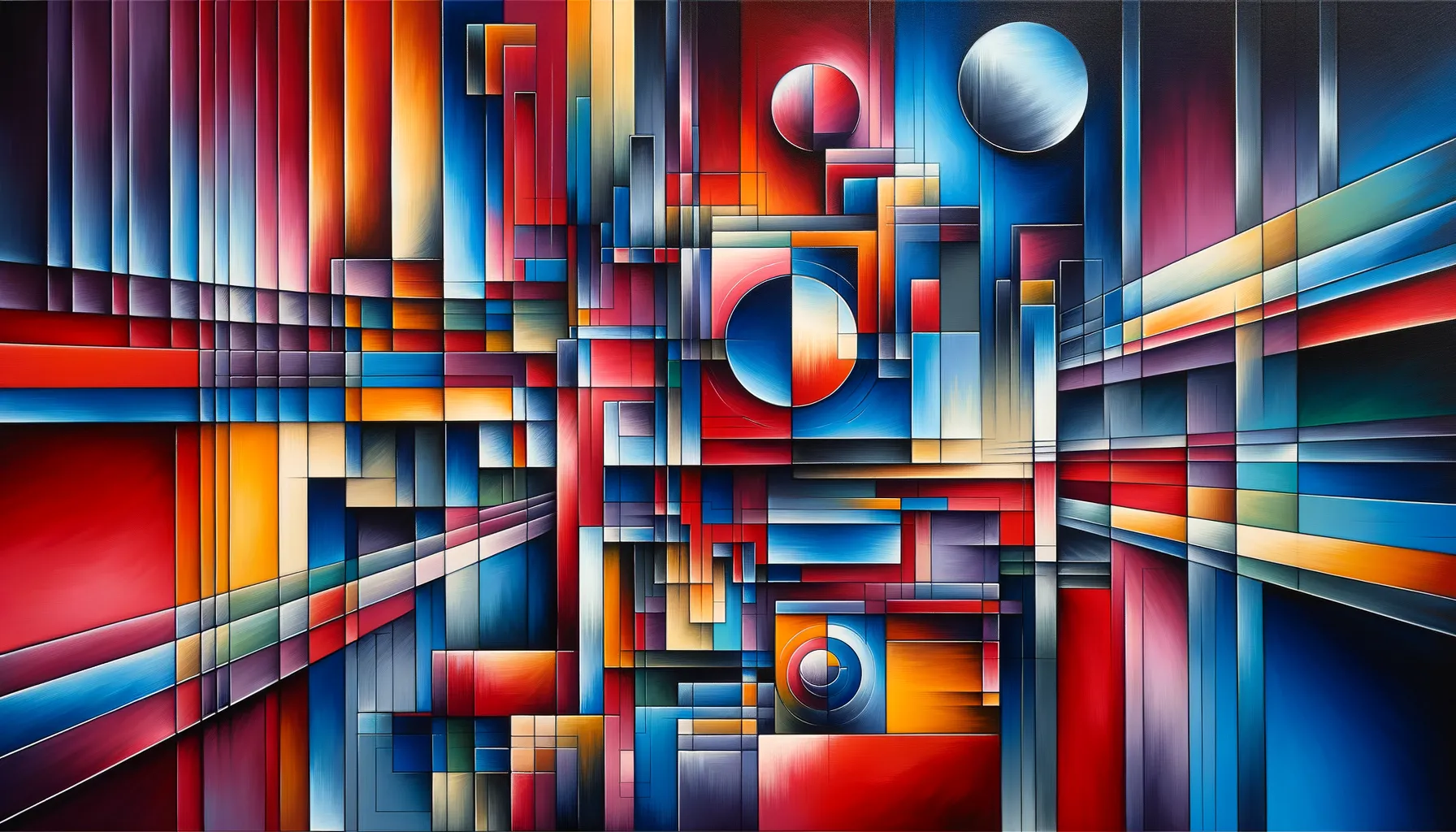 Dynamische Komposition aus Geometrie und Farbe: Ein Gemälde zwischen Realität und Abstraktion