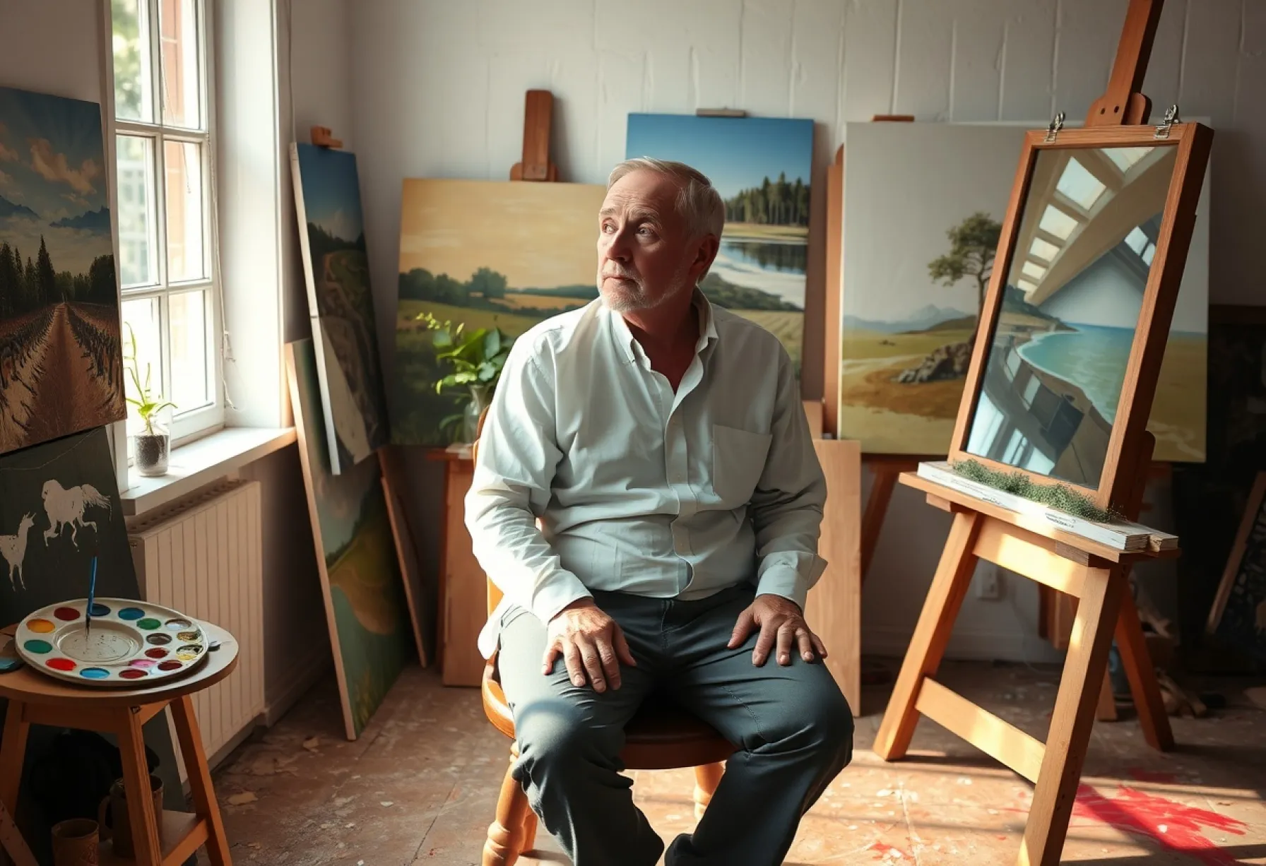 Porträt eines Künstlers: Einblick in das Atelier eines Mannes mittleren Alters