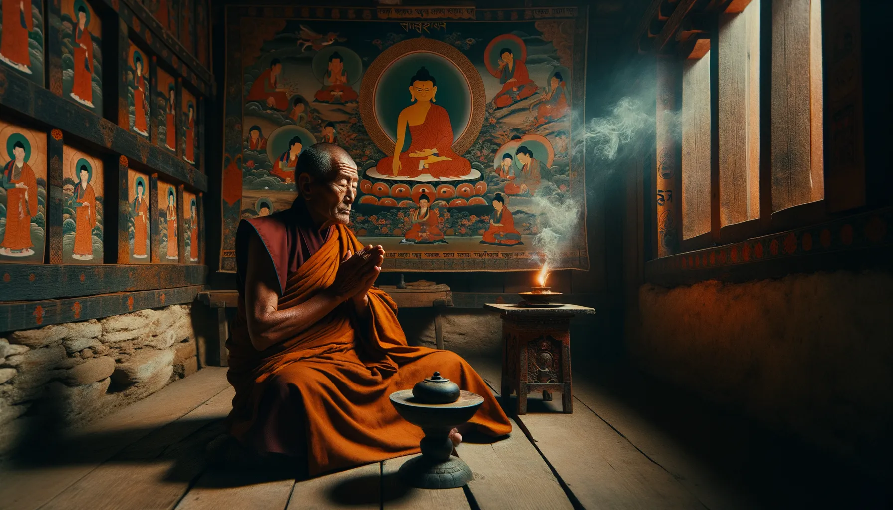 Buddhistischer Mönch in Meditation: Einblicke in einen Tempel in Bhutan