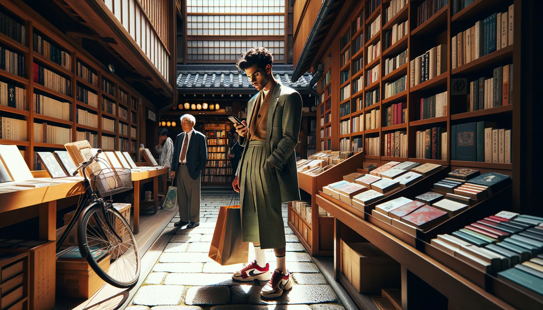 Tradition und Moderne in einem Buchladen in Kyoto im Jahr 2023