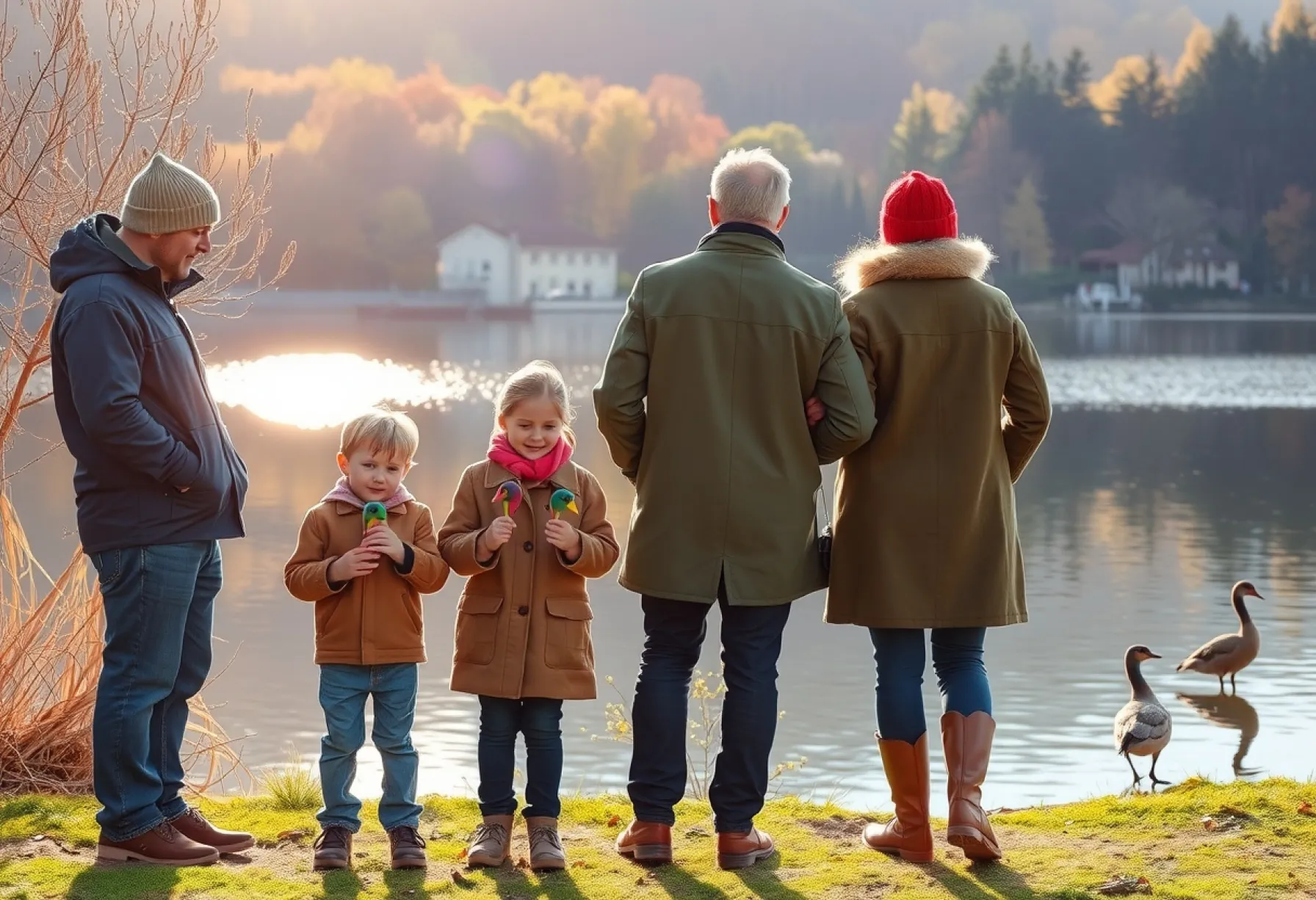 Familienausflug an einem Herbstnachmittag am See im Schwarzwald, Deutschland