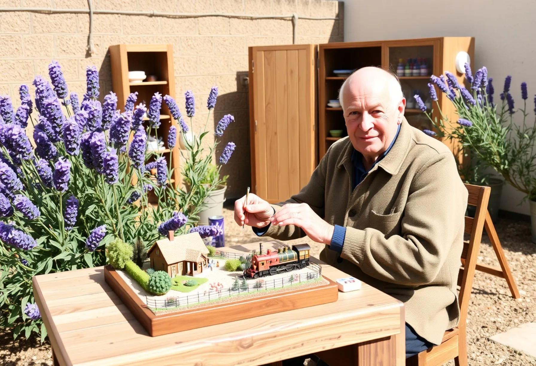 Modellbahnlandschaft im Garten: Ein Mann widmet sich seinem Hobby in Südfrankreich