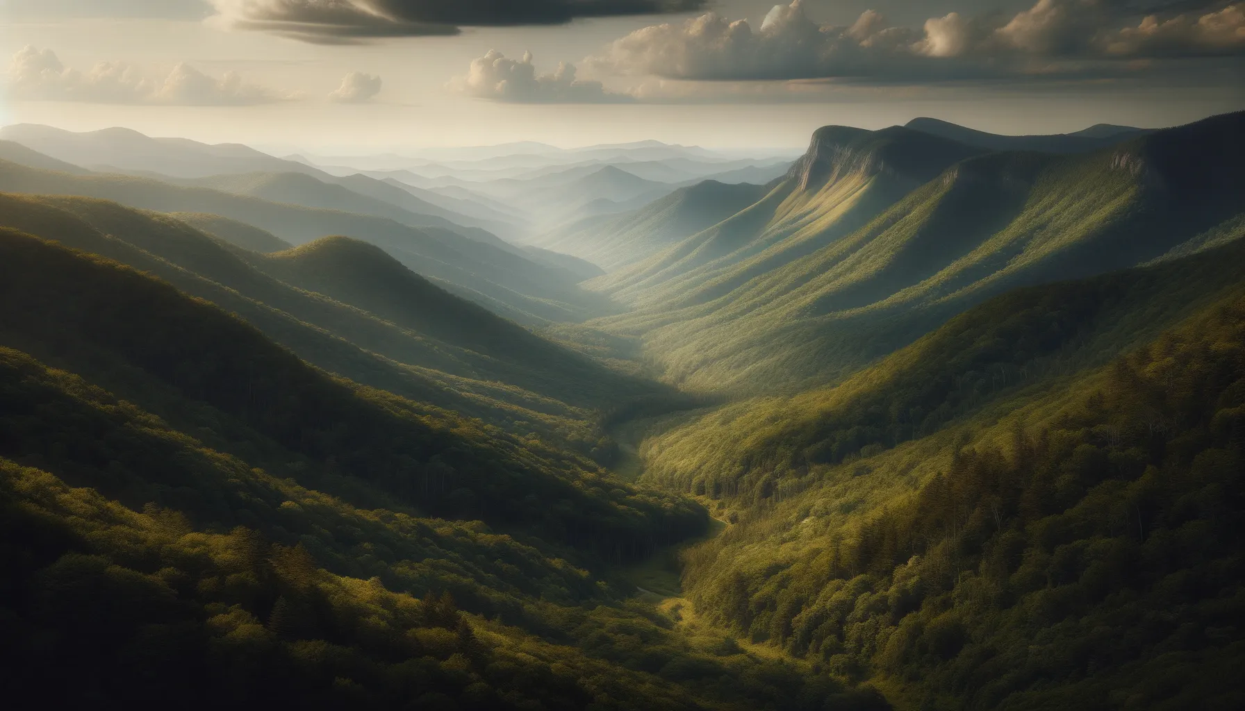 Landschaftsansicht der Appalachen mit Laubwäldern und Bergkuppen