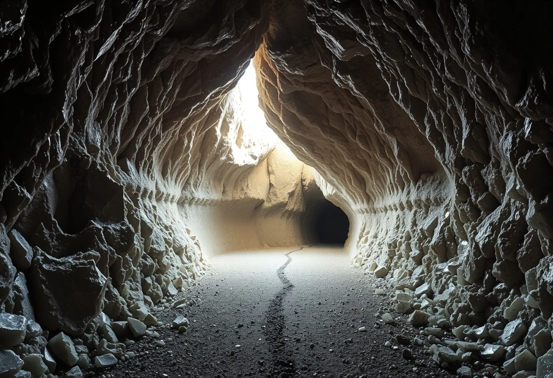 Kristallhöhle mit Quarzformationen und natürlicher Beleuchtung