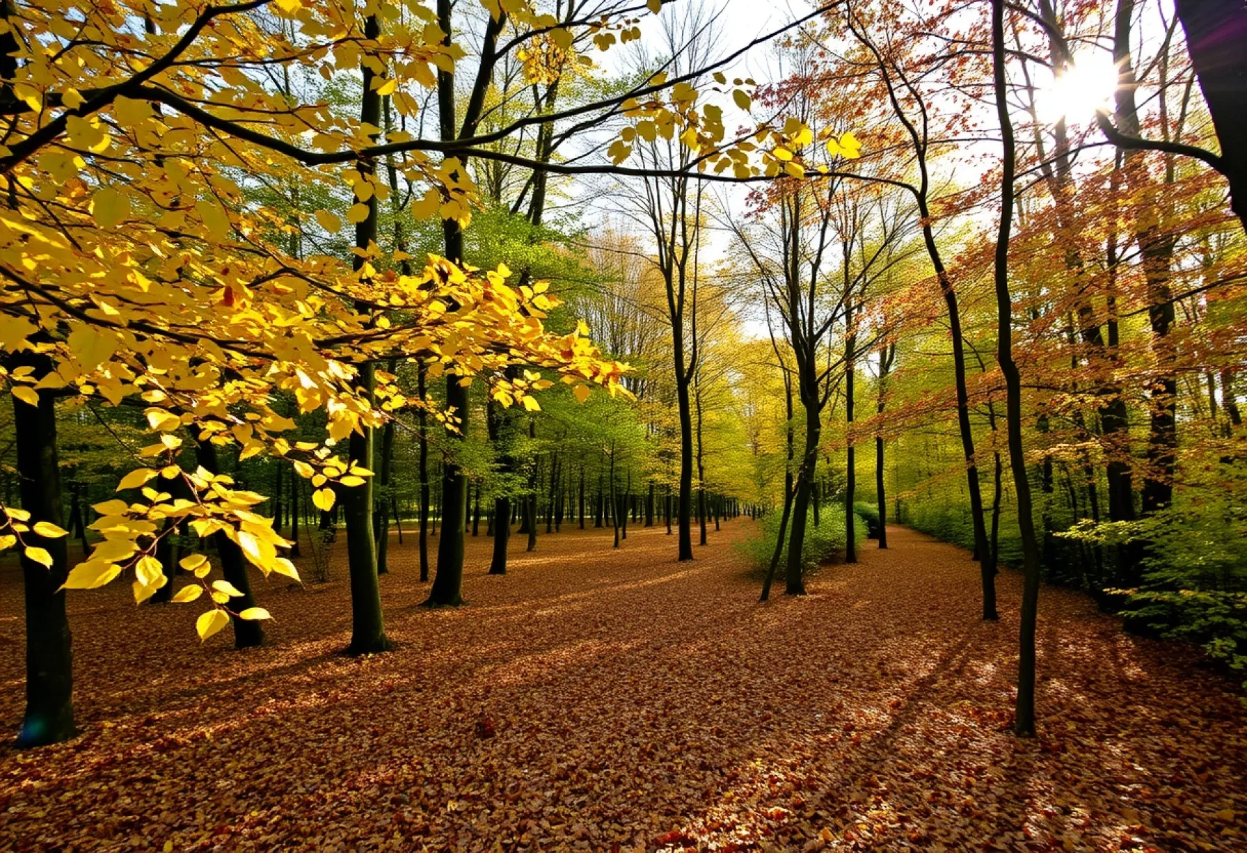 Herbstliche Waldlandschaft in der Bretagne: Farbenpracht und Naturstimmung