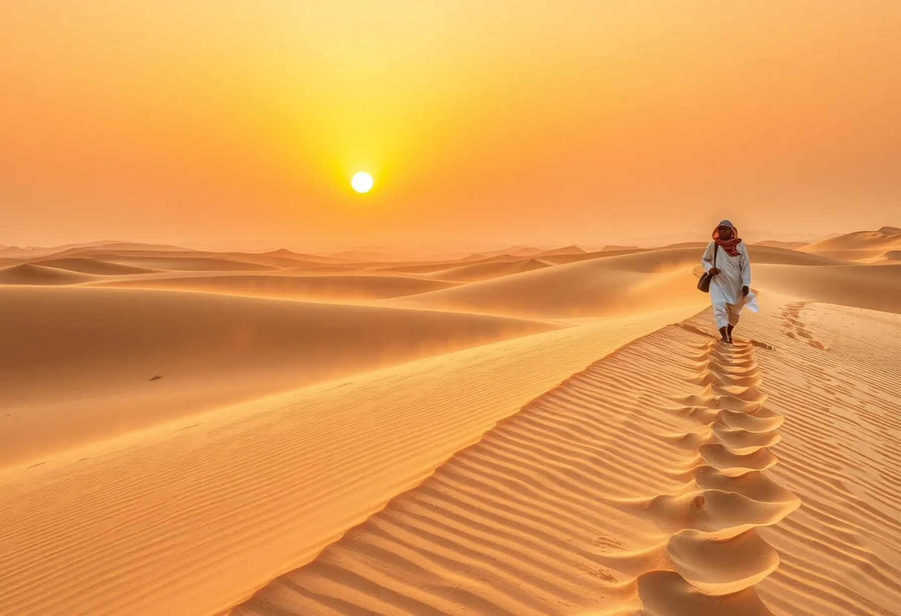 Sandsturm in der Sahara: Kamelkarawane durchquert die Dünenlandschaft
