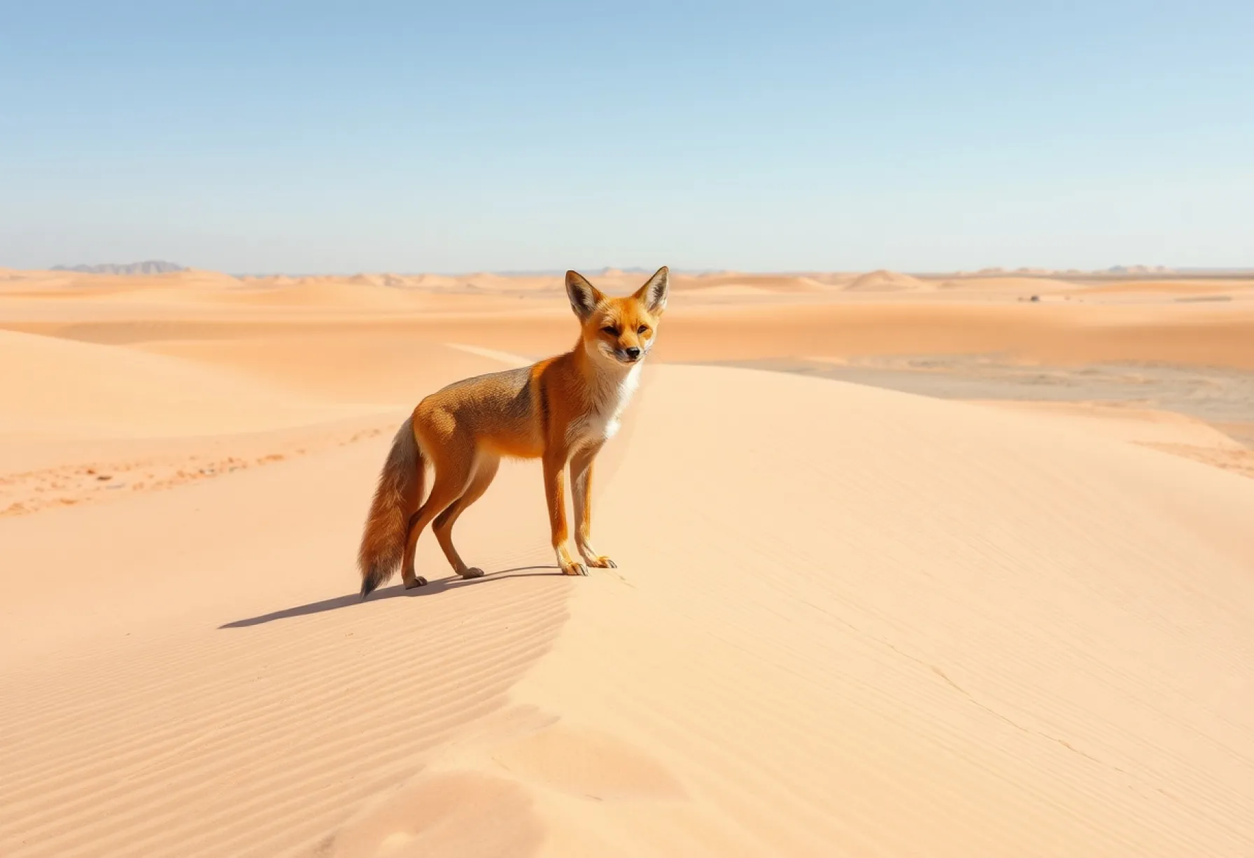 Wüstenfuchs in der Sahara: Stille Beobachtung in der weiten Wüstenlandschaft
