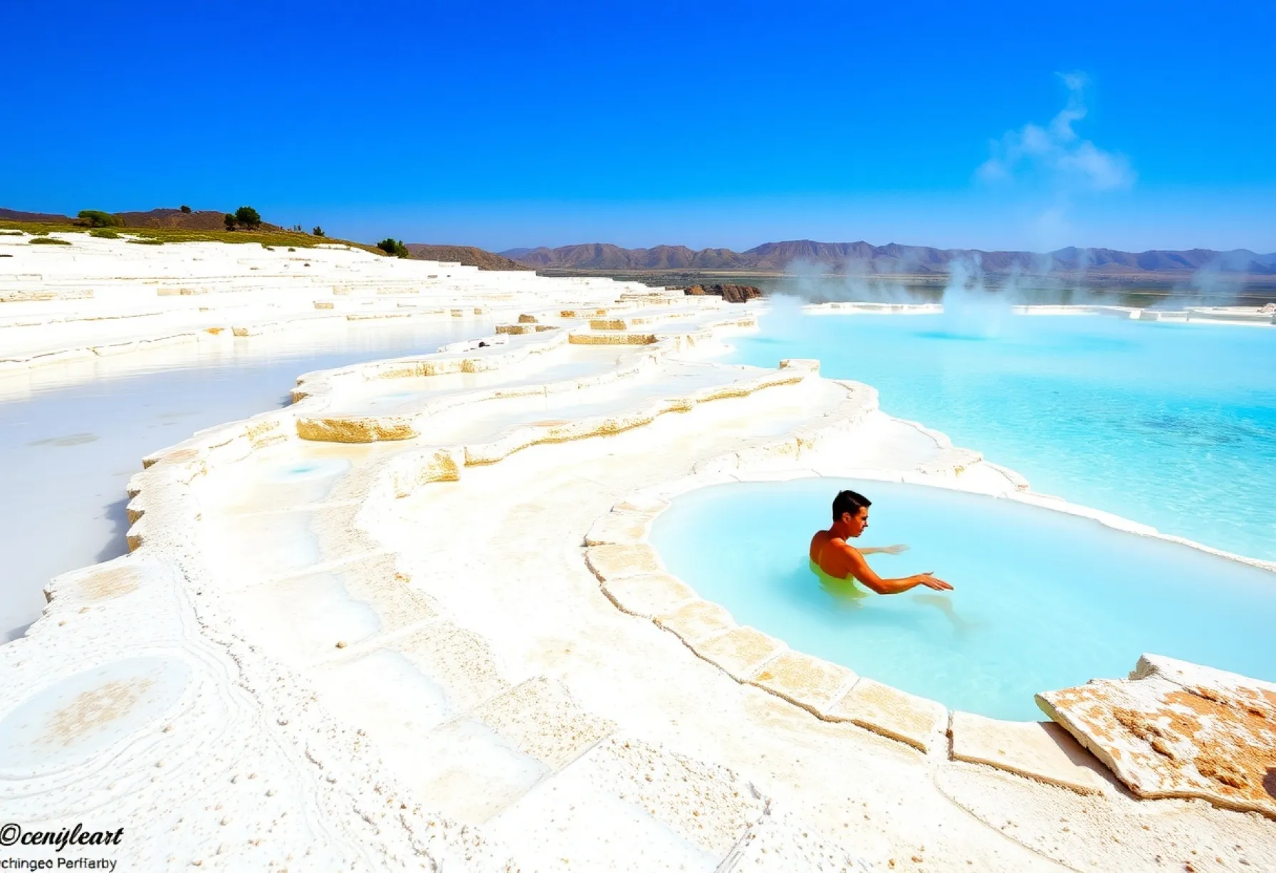 Die Kalkstein-Terrassen und heißen Quellen von Pamukkale, Türkei