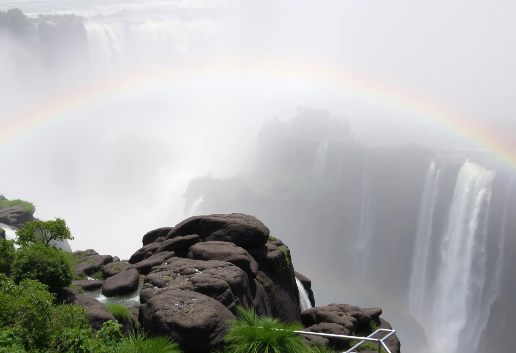 Regenbogen über den Iguazú-Wasserfällen an der Grenze von Argentinien und Brasilien