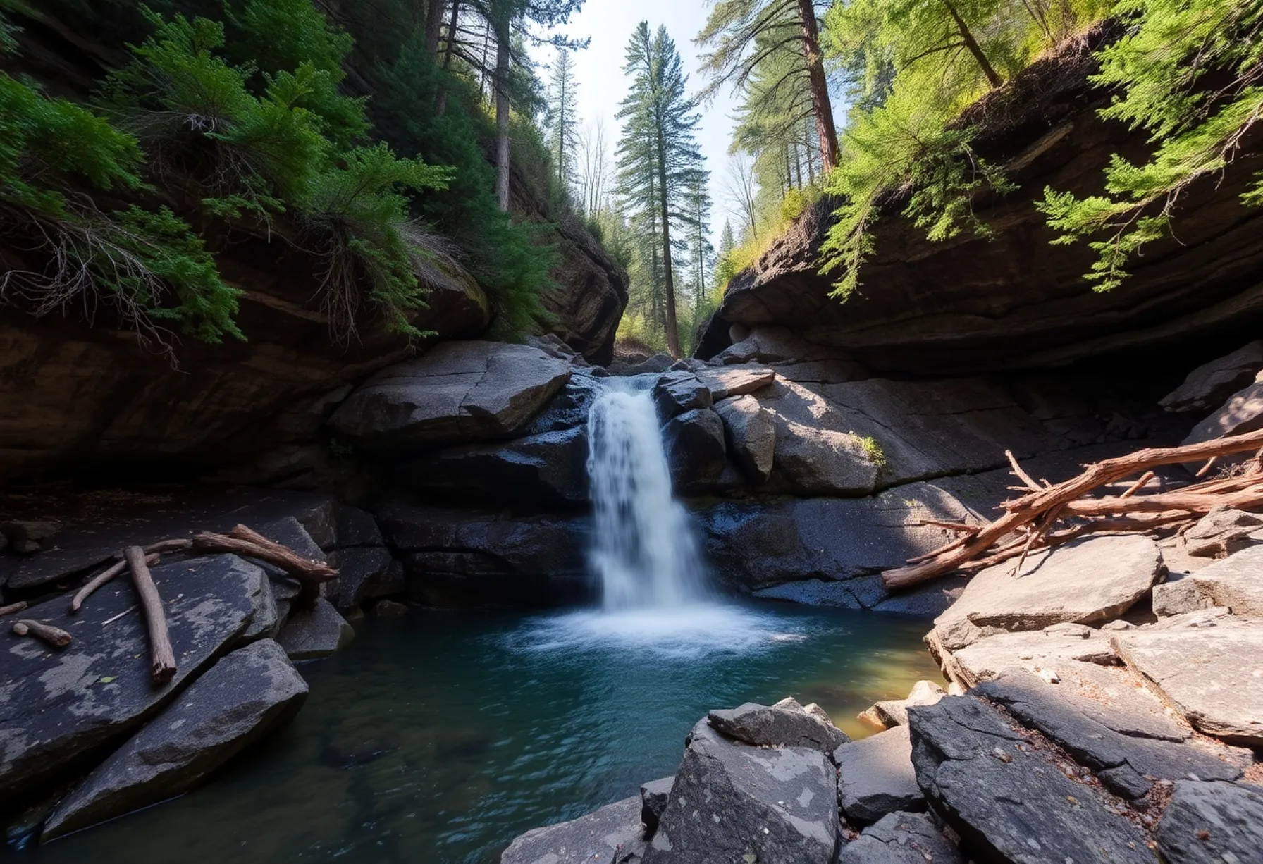 Wasserfall in den Blue Ridge Mountains: Geologie und Naturbeschreibung