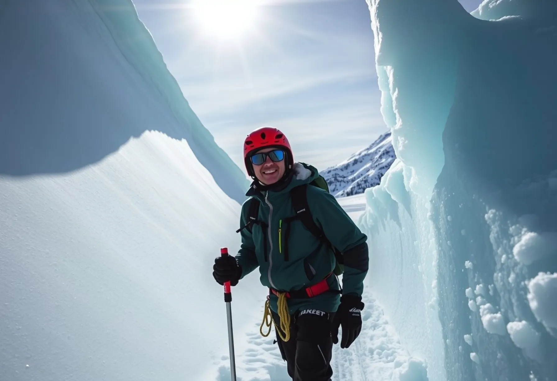 Eisklettern am Athabasca-Gletscher in den kanadischen Rocky Mountains bei klarer Wintersonne