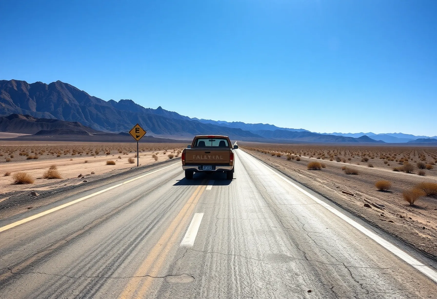 Verlassene Landstraße im Death Valley: Einsamkeit und Stille in der Wüstenlandschaft Kaliforniens