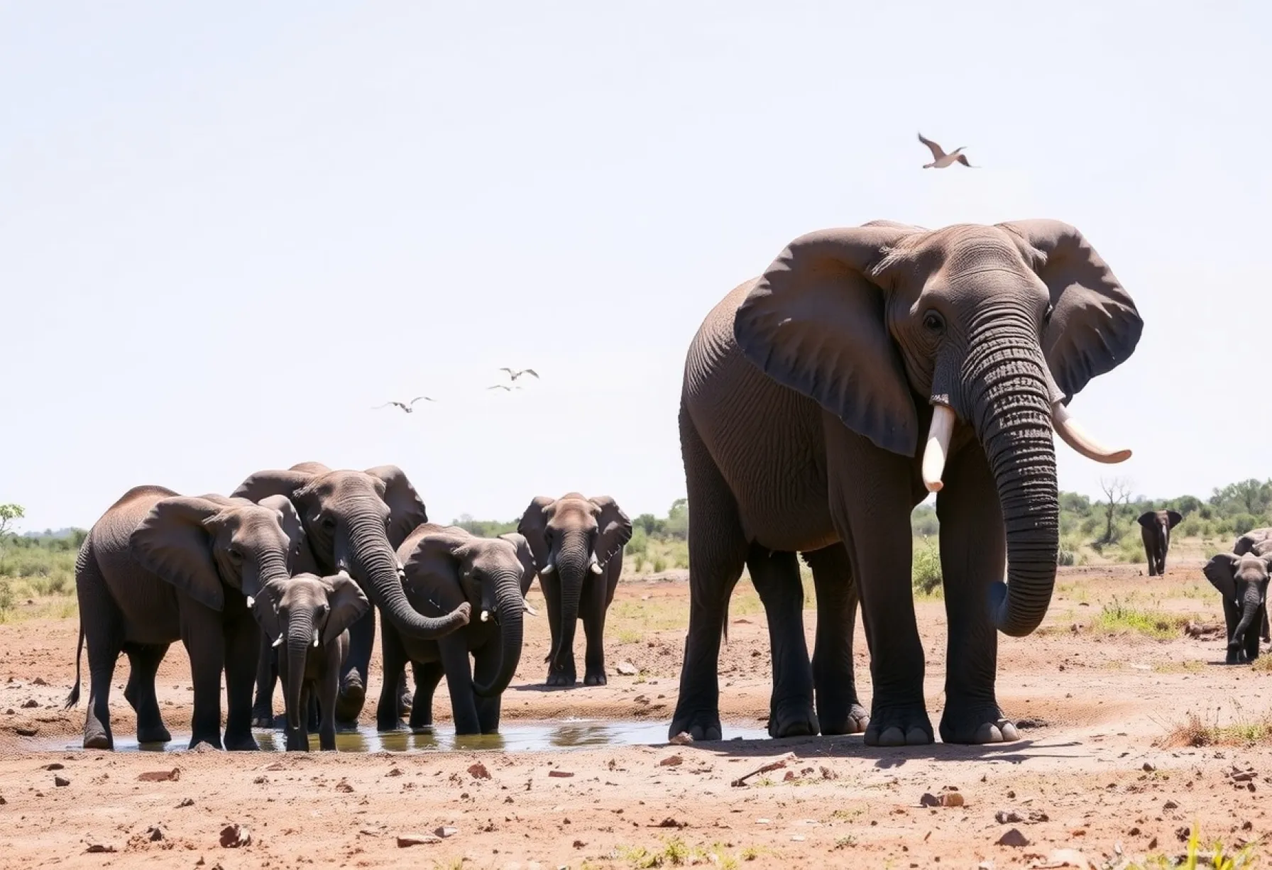Elefantenherde am Wasserpool im Chobe-Nationalpark, Botswana