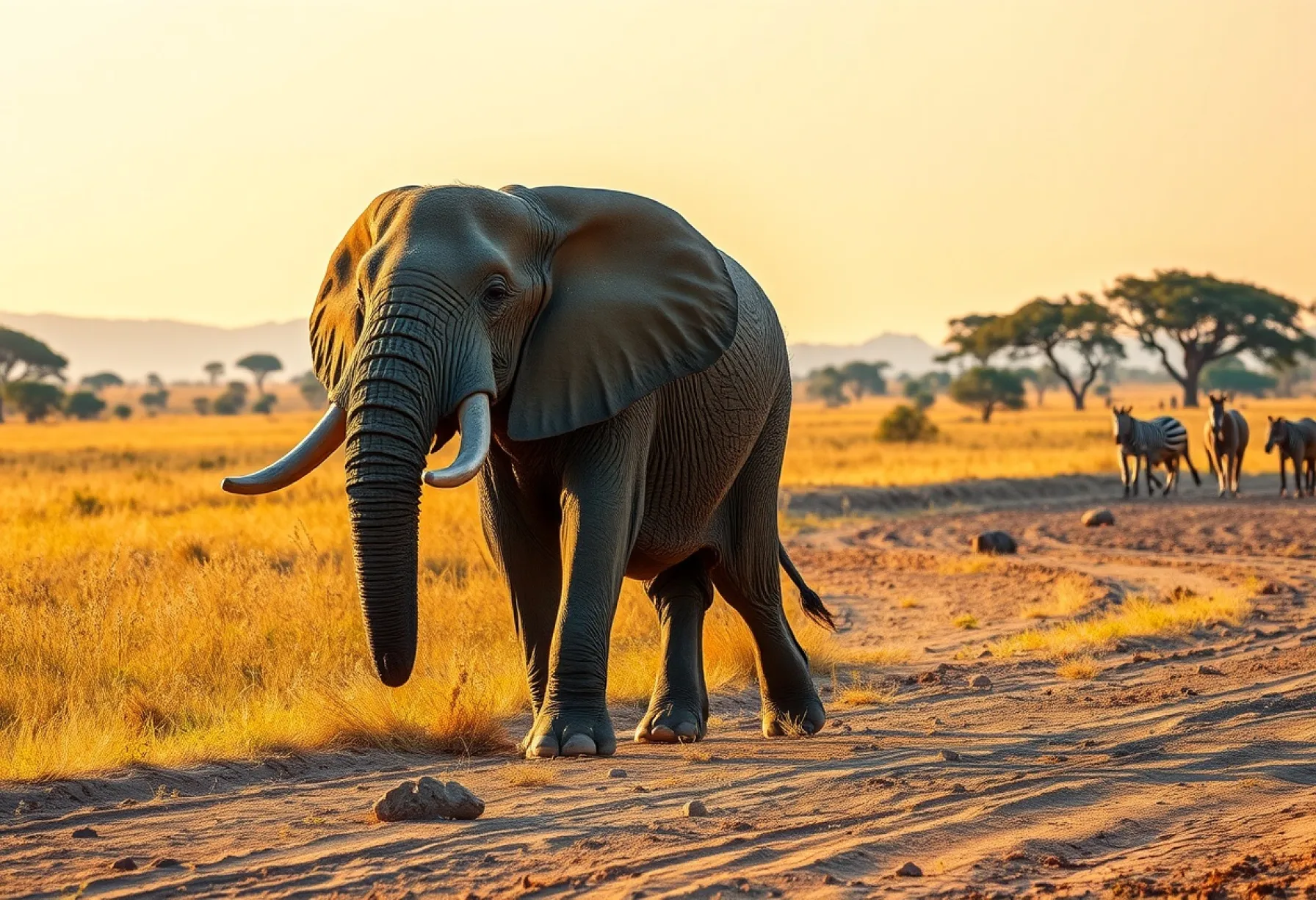 Elefantenbulle in der Serengeti: Kontrastreiches Zusammenspiel von Tier und Landschaft
