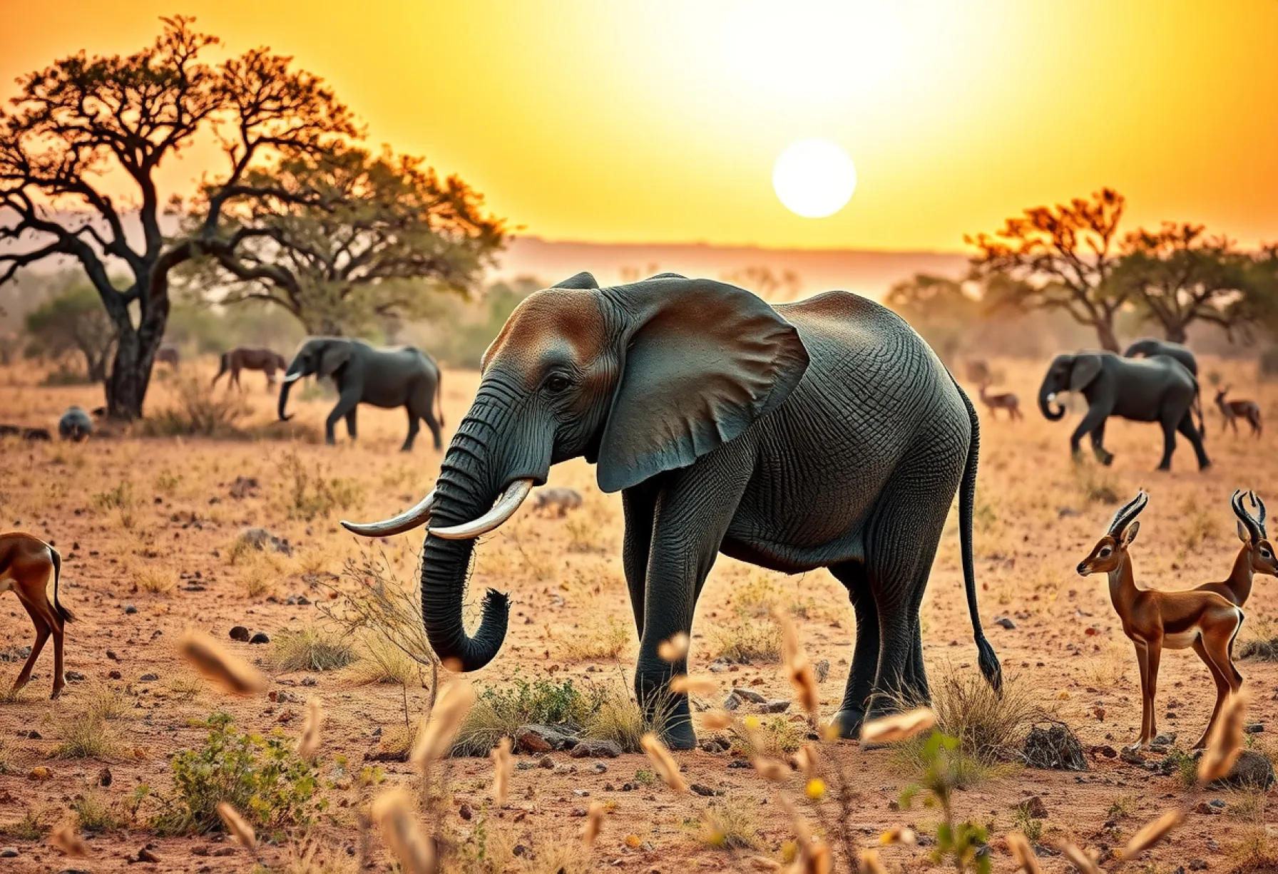 Elefantenbulle in der Savanne des Kruger-Nationalparks: Eine Momentaufnahme in der Dämmerung