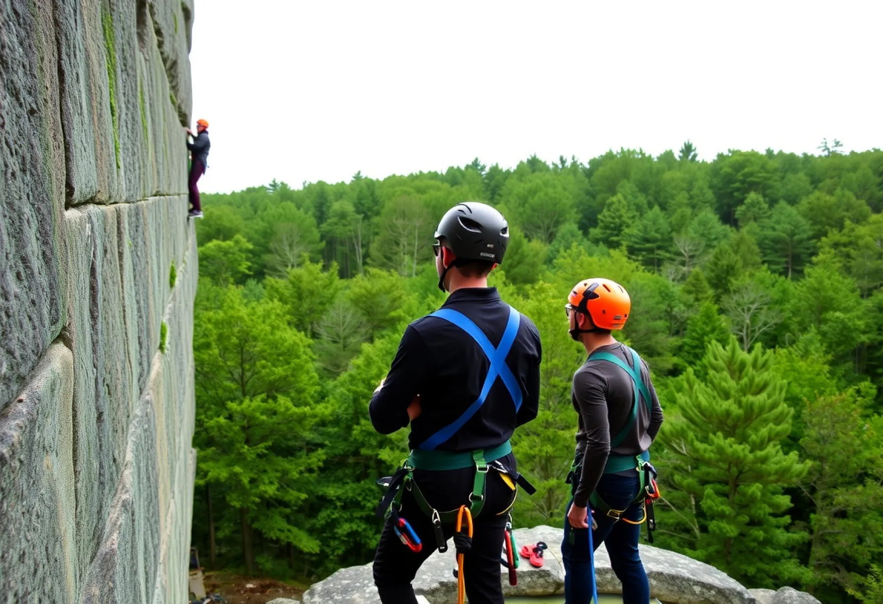 Kletterer an einer Kalksteinwand im Elbsandsteingebirge: Sicherung und Aufstieg im Fokus