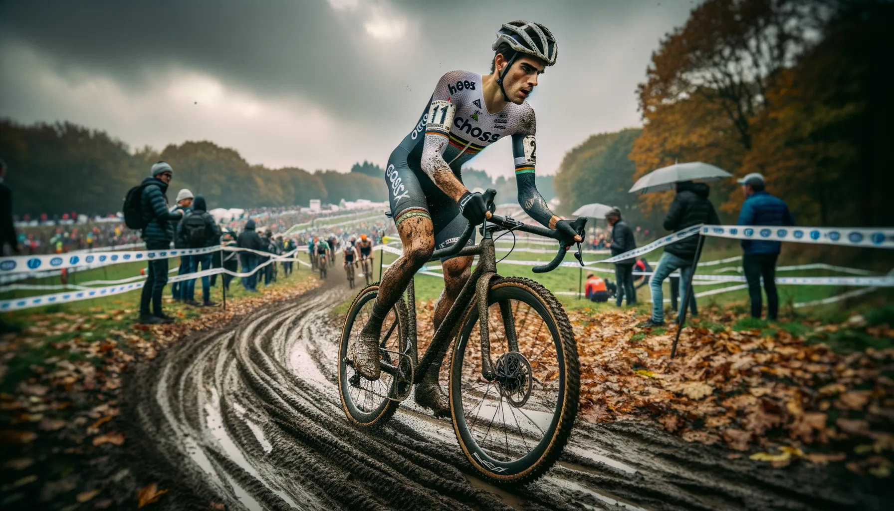 Cyclocross-Rennen in Oostmalle: Athlet auf matschiger Strecke im Herbstwetter