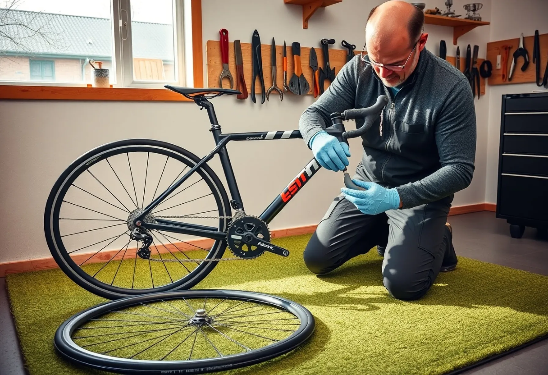Fahrradwartung: Überprüfung des Kettenverschleißes in einer Werkstatt in Münster, Deutschland
