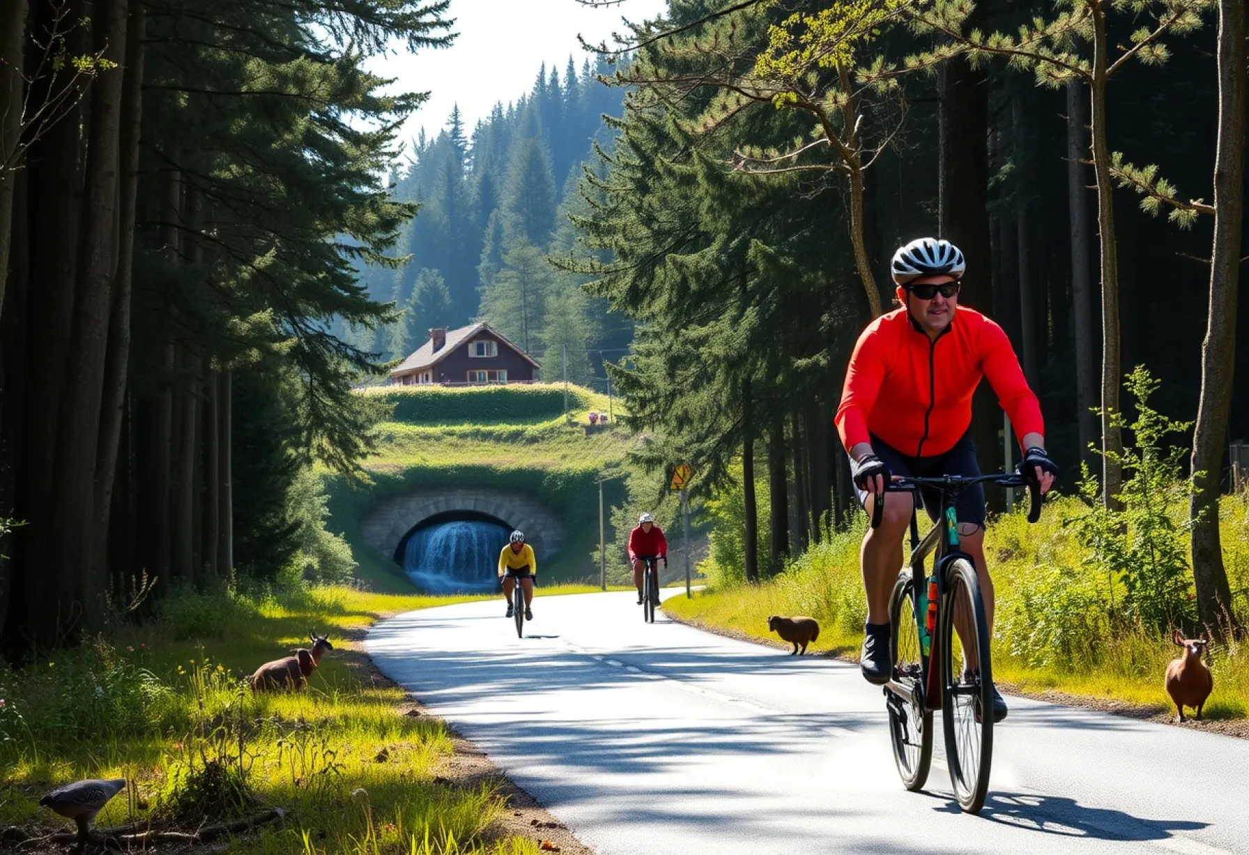 Radfahrer auf schlammigem Pfad im Schwarzwald nach Regenperiode unterwegs