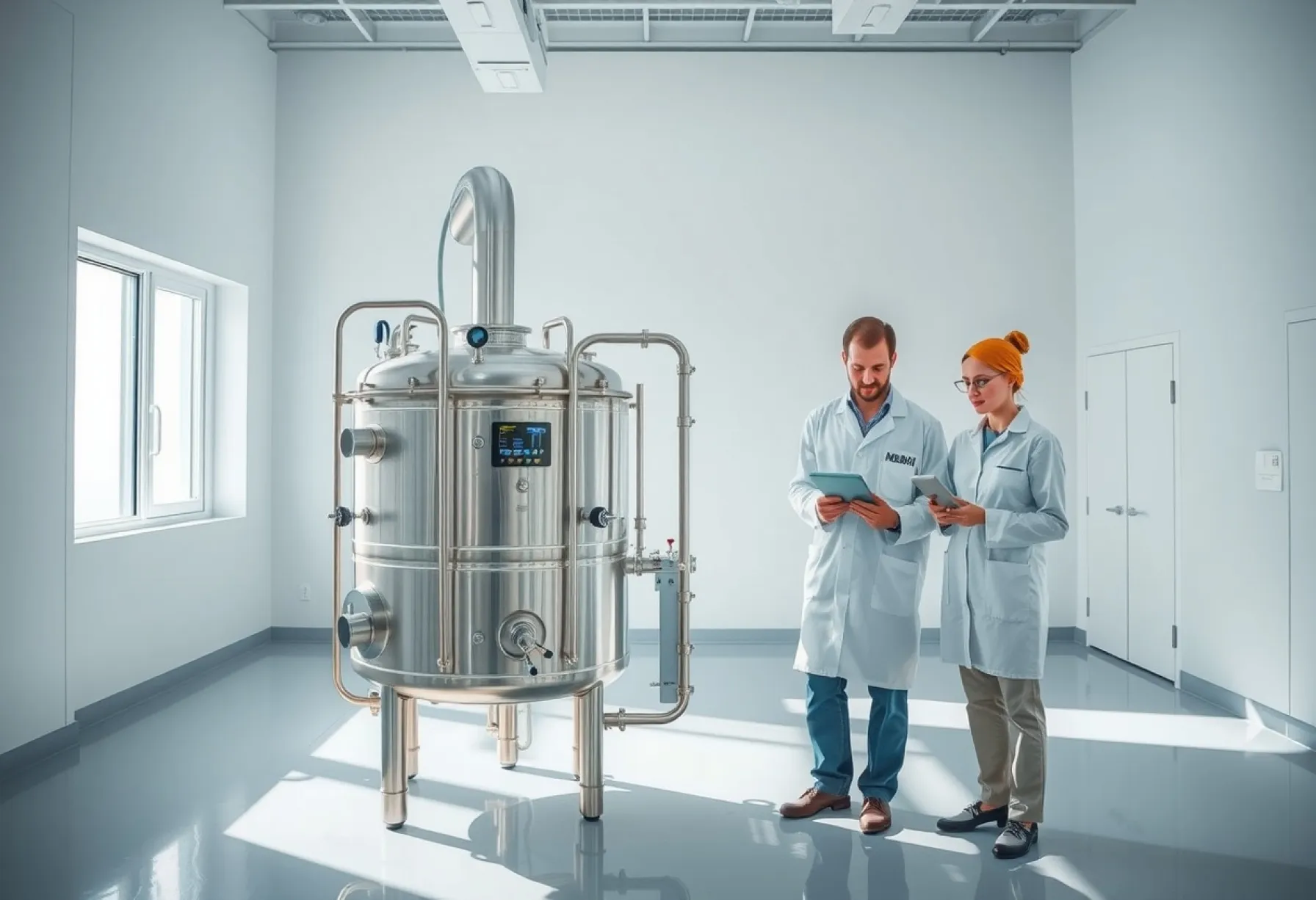Biotechnologische Forschung im modernen Labor: Wissenschaftler analysieren Fermenter-Daten für biopharmazeutische Lösungen