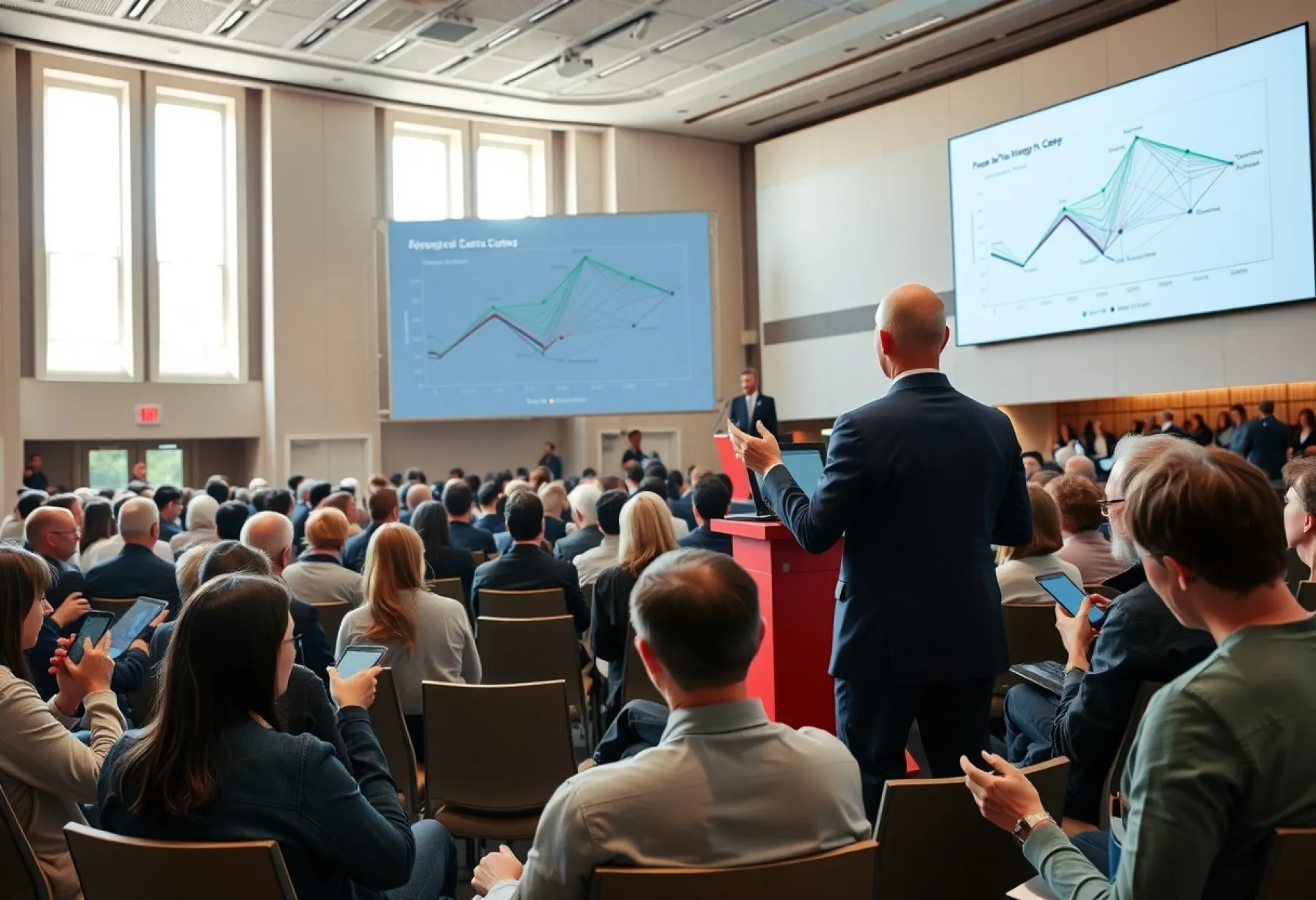 Präsentation einer Datenvisualisierung in einer Konferenzhalle in San Francisco 2022