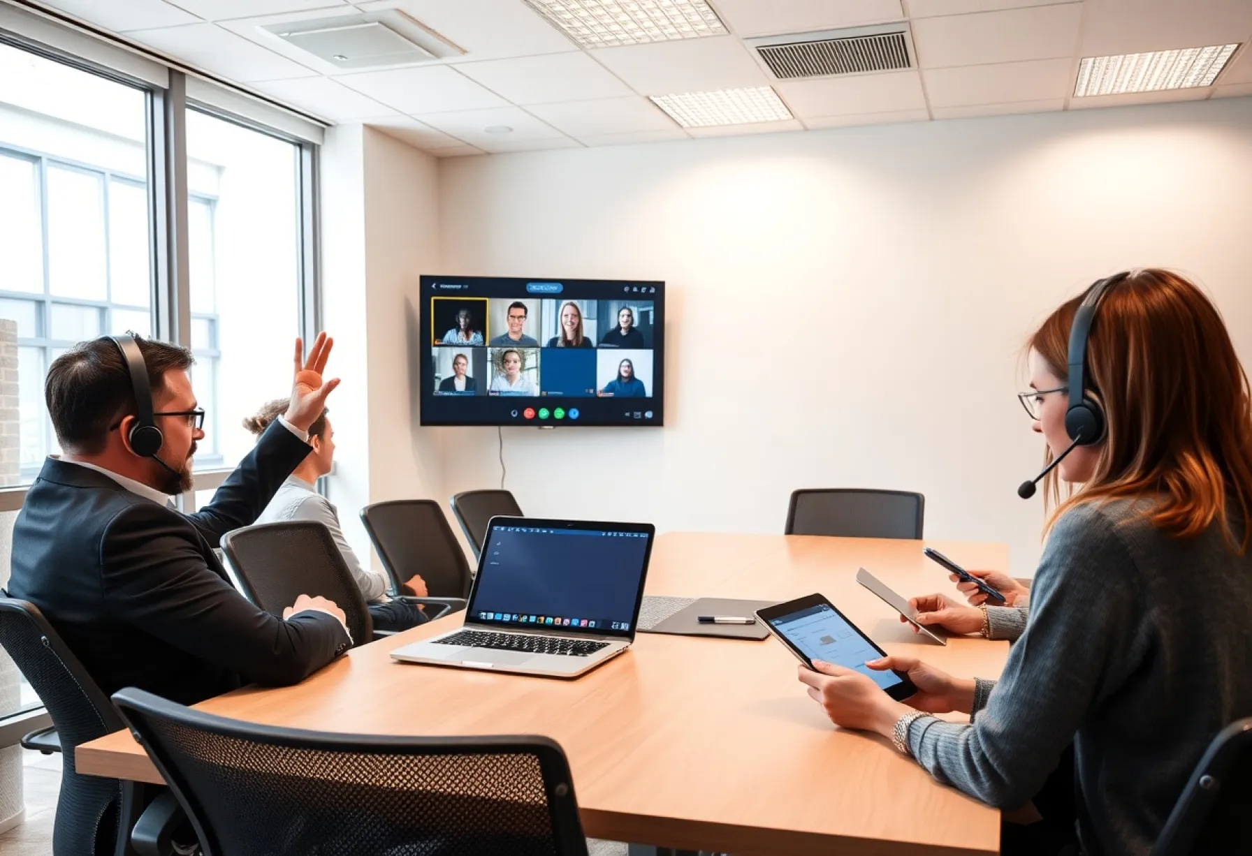 Digitale Kommunikation im modernen Büro: Virtuelle Besprechungen mit VoIP-Software und moderner Technologie in San Francisco