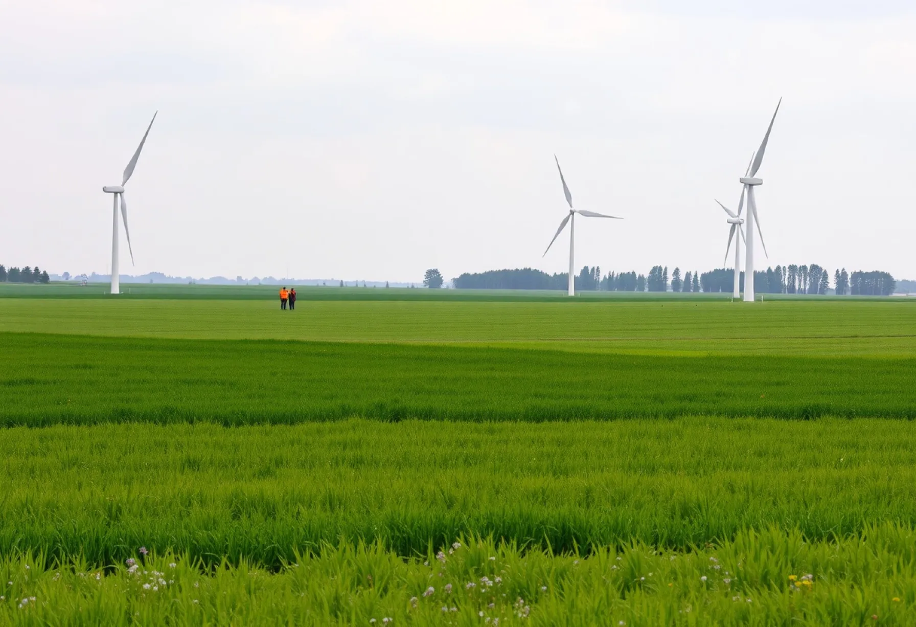 Wartungsarbeiten an Windkraftanlagen in Schleswig-Holstein: Techniker im Einsatz auf bewölktem Feld