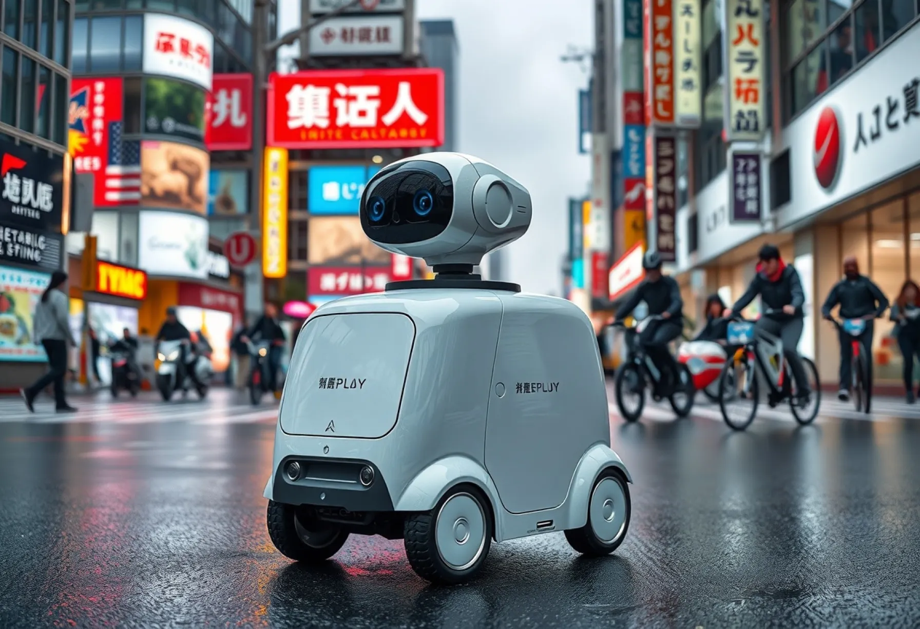 Autonomer Lieferroboter navigiert durch die Straßen von Tokio