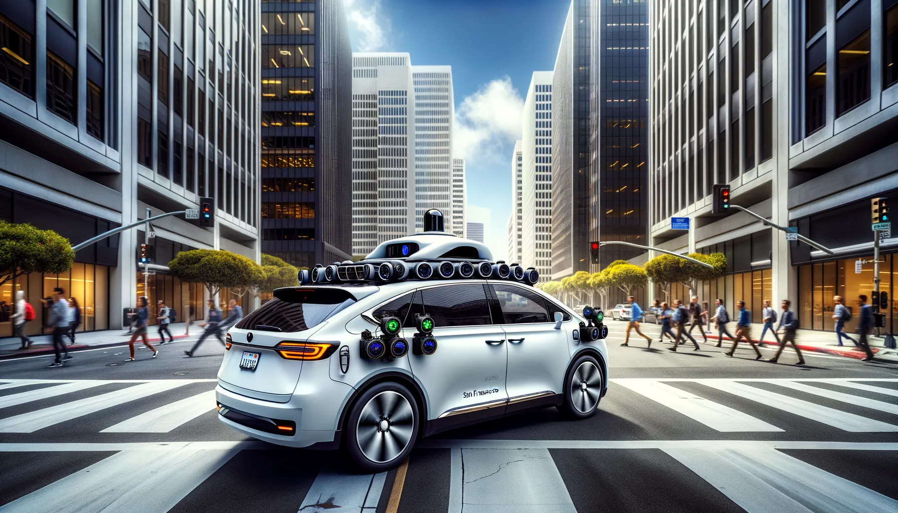 Autonomes Fahrzeug mit Sensoren und Kameras in San Francisco unterwegs