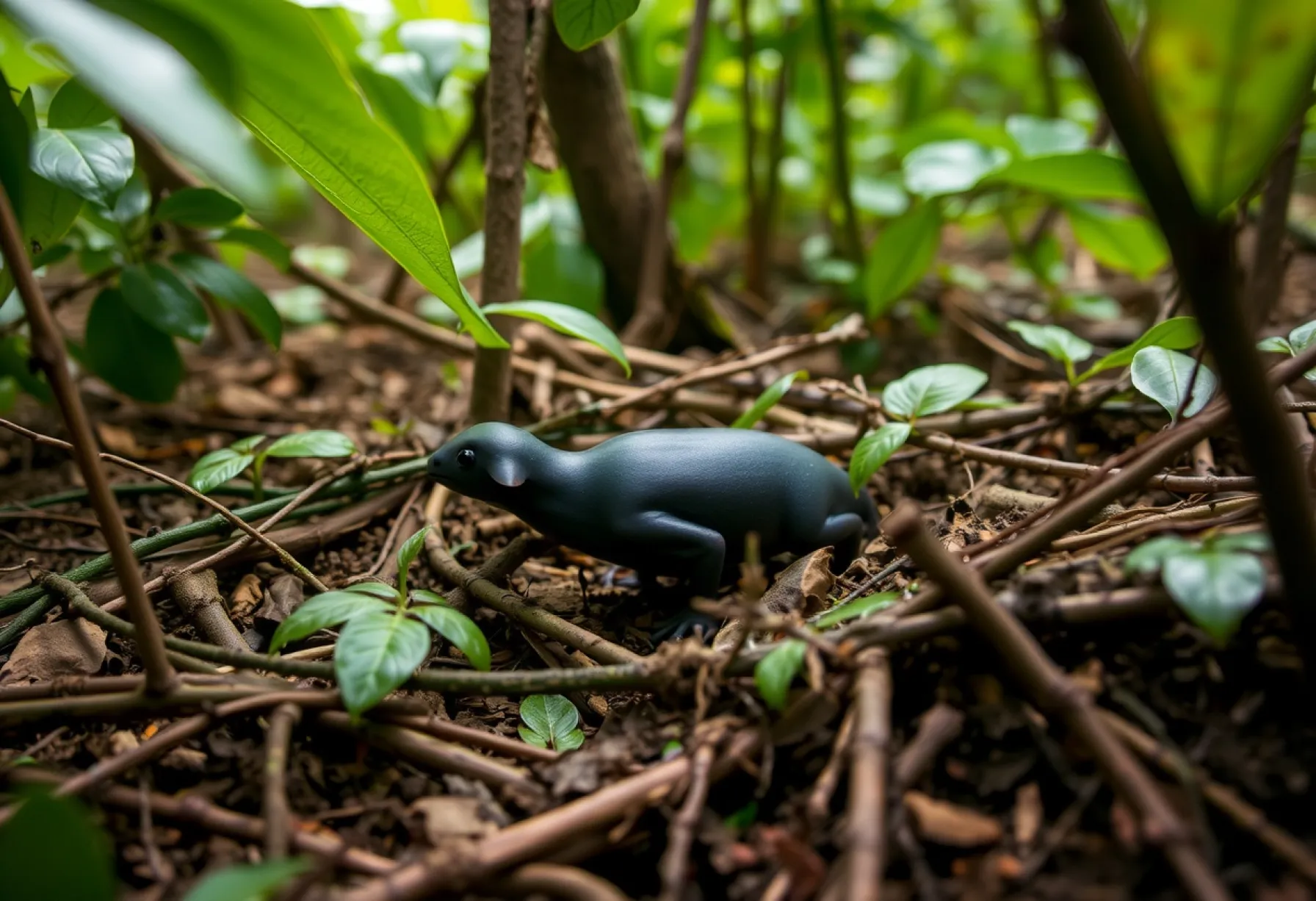 Beobachtung einer Caecilie im Regenwald bei Manaus, Brasilien
