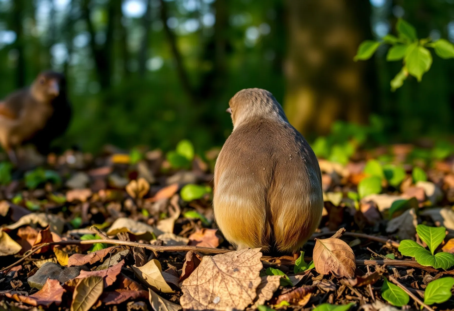 Europäische Erdkröte auf feuchtem Waldboden im Dämmerzustand