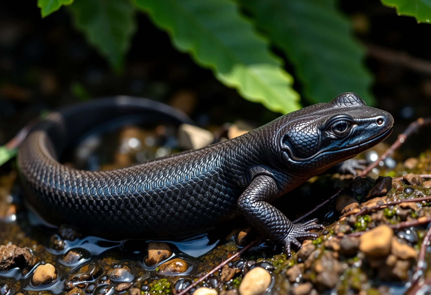 Alpensalamander im feuchten Waldstück der österreichischen Alpen: Beobachtung und Umgebungseindrücke