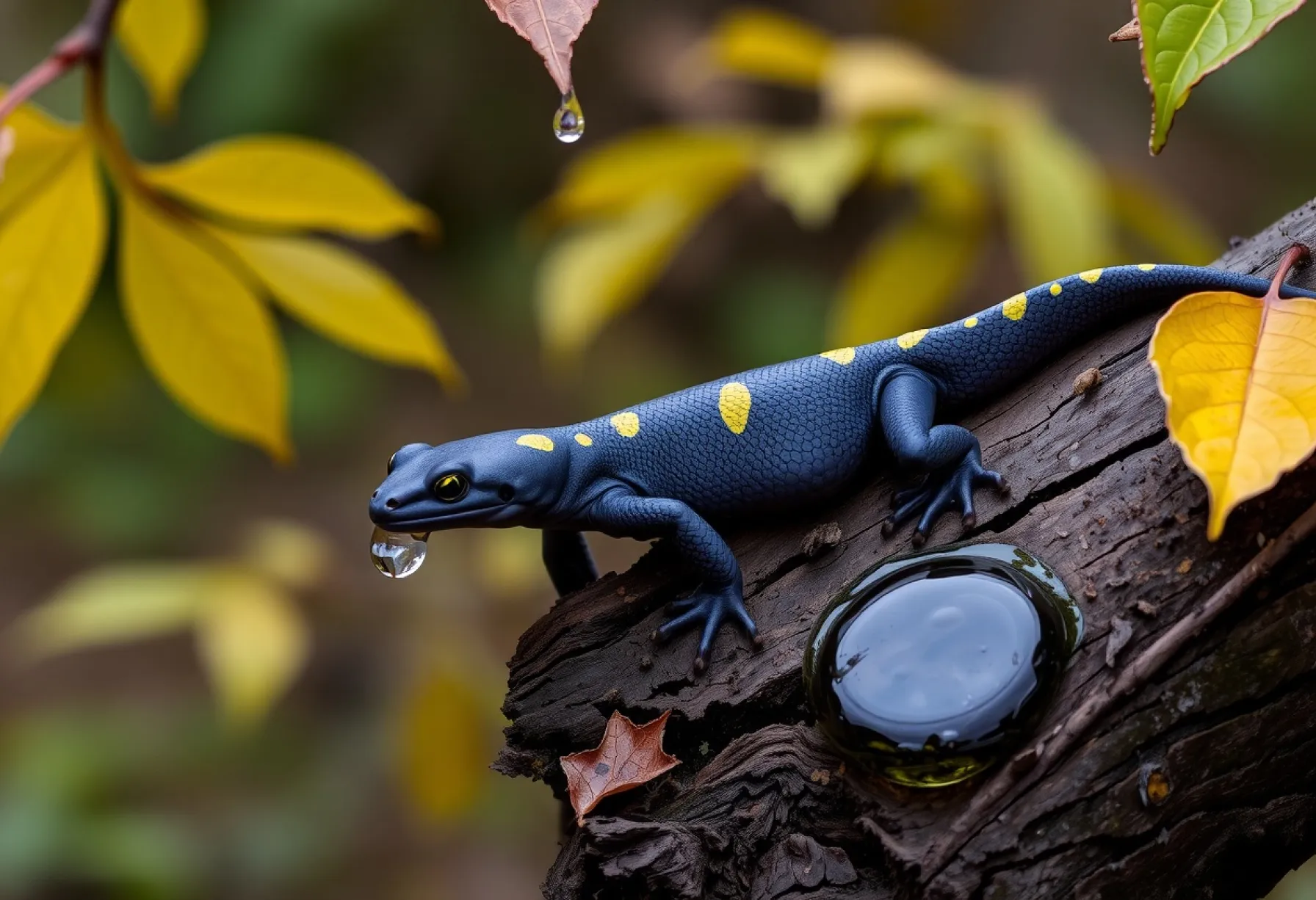 Europäischer Feuersalamander im natürlichen Habitat eines Laubwaldes