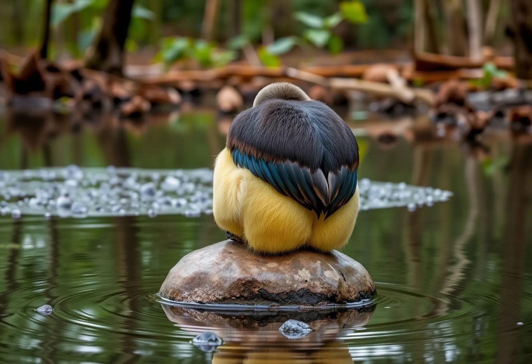 Beobachtung einer Gelbbauchunke im südostasiatischen Regenwald