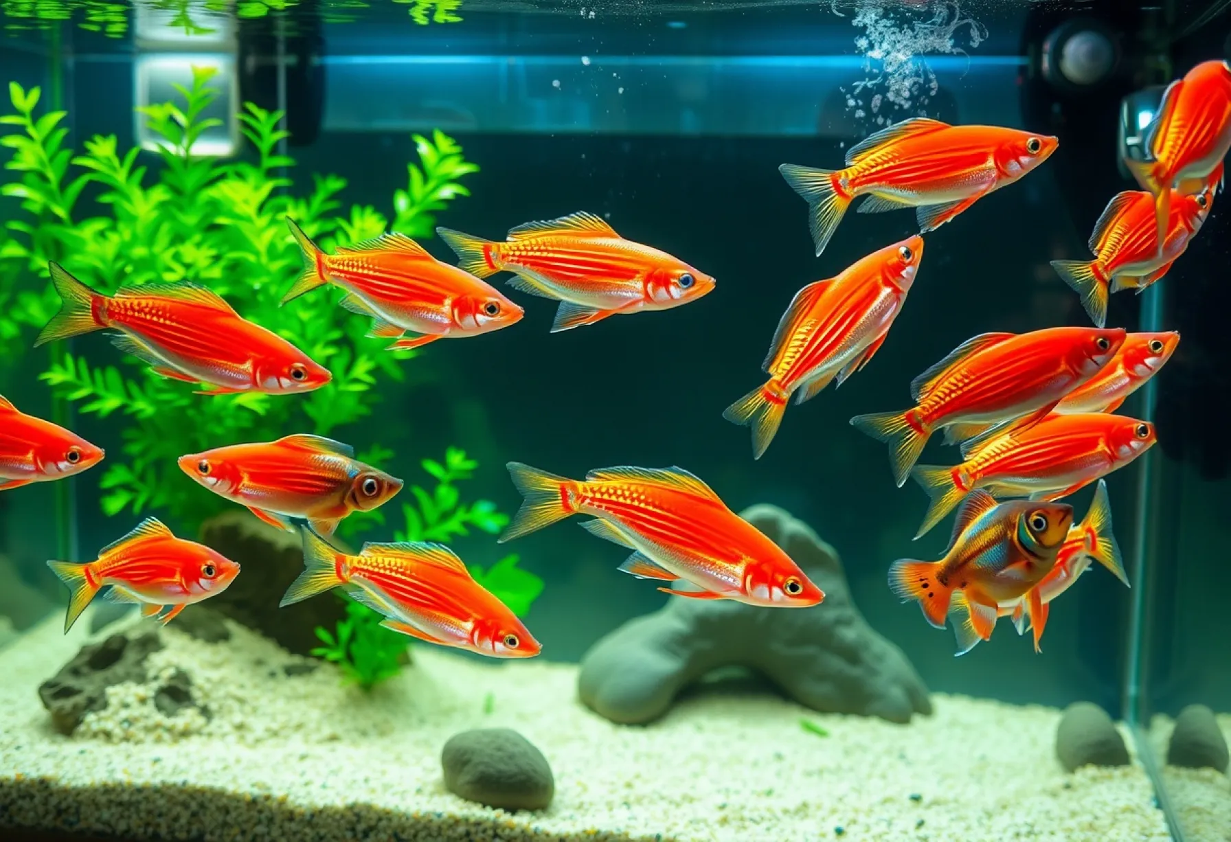 Aquarium: Neonfische und Pflanzen in harmonischer Bewegung
