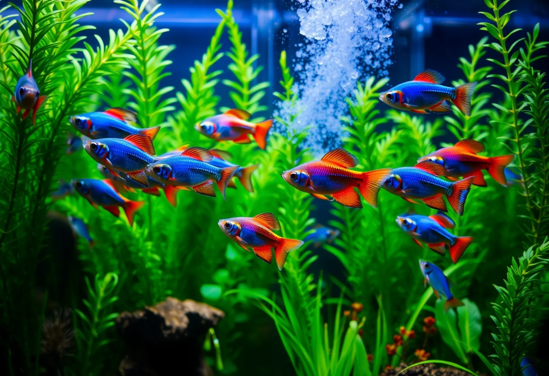 Beschreibung einer harmonischen Unterwasserwelt im Aquarium