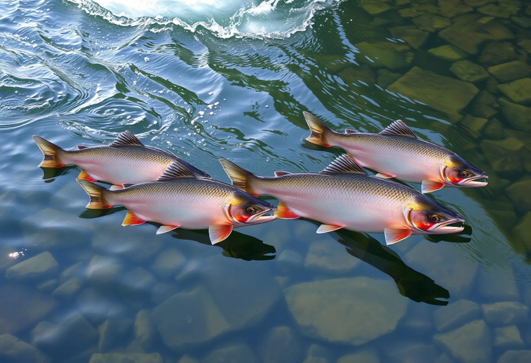 Königslachse in Alaska: Schwarm im klaren Fluss während der Laichzeit